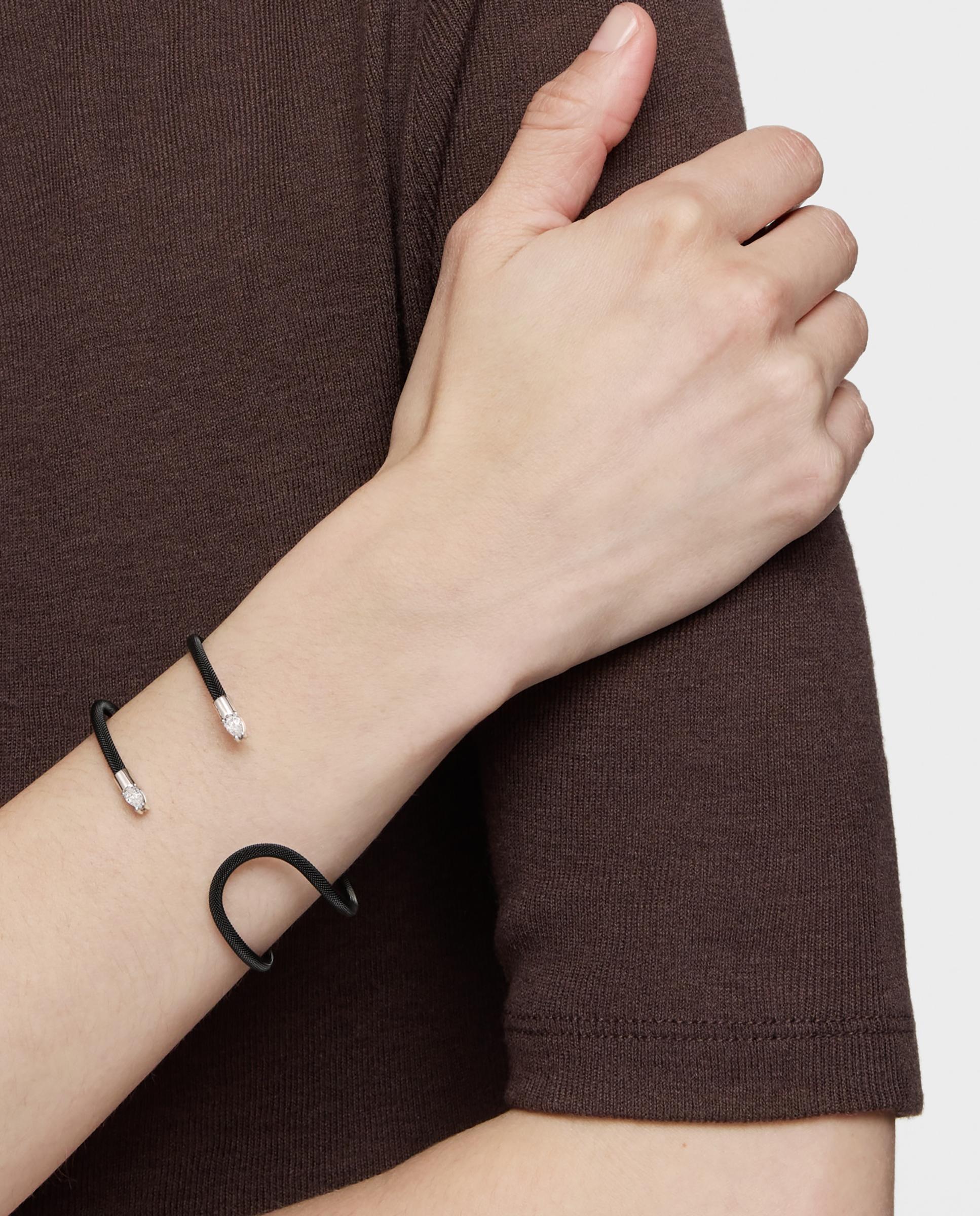 Pulseira Escrava Dupla de Platina, Aço em Preto e Diamantes Tous Mesh Lgd Preto-4