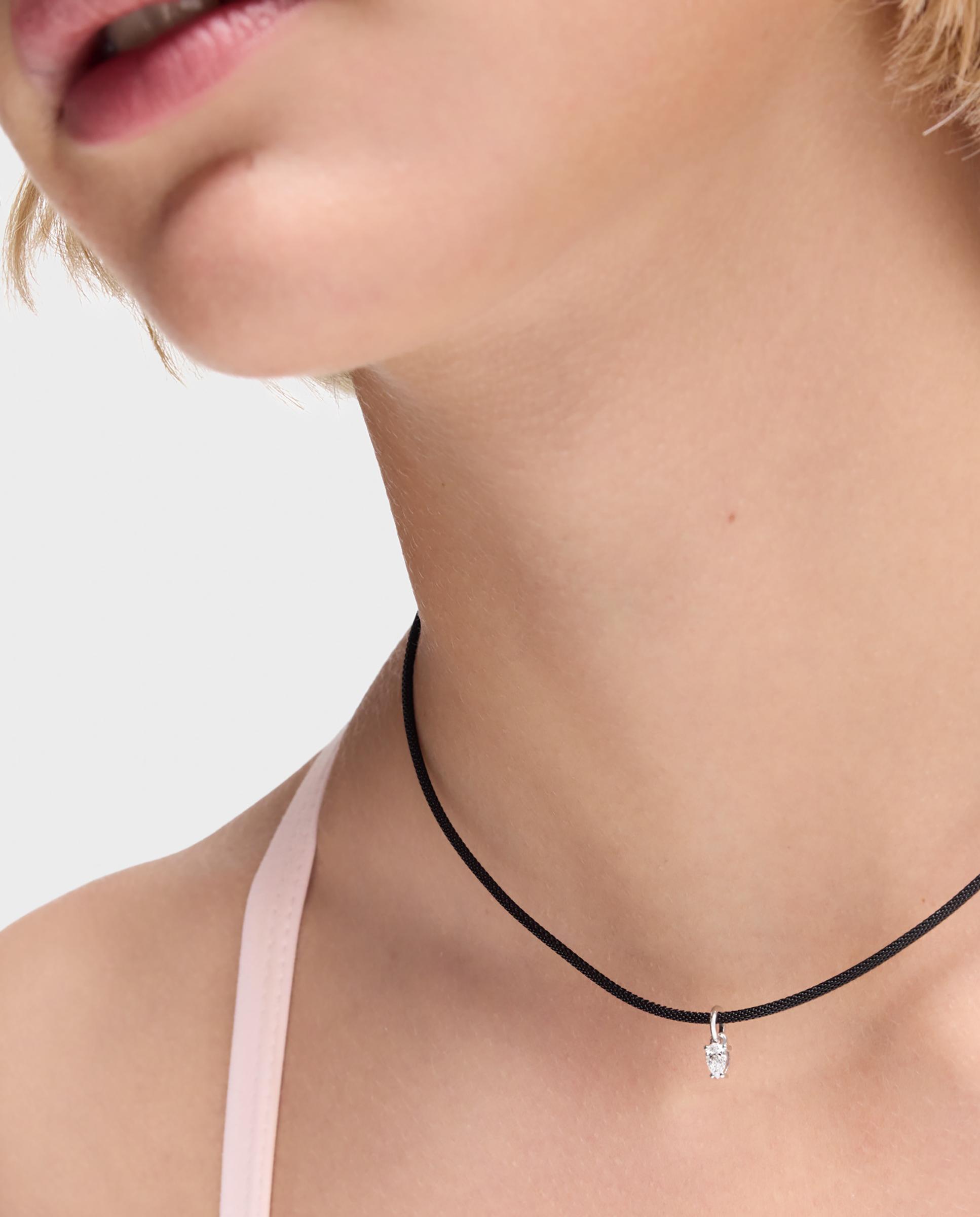 Colar Mesh Lgd de Platina, Aço em Preto e Diamantes Preto / Prata-6