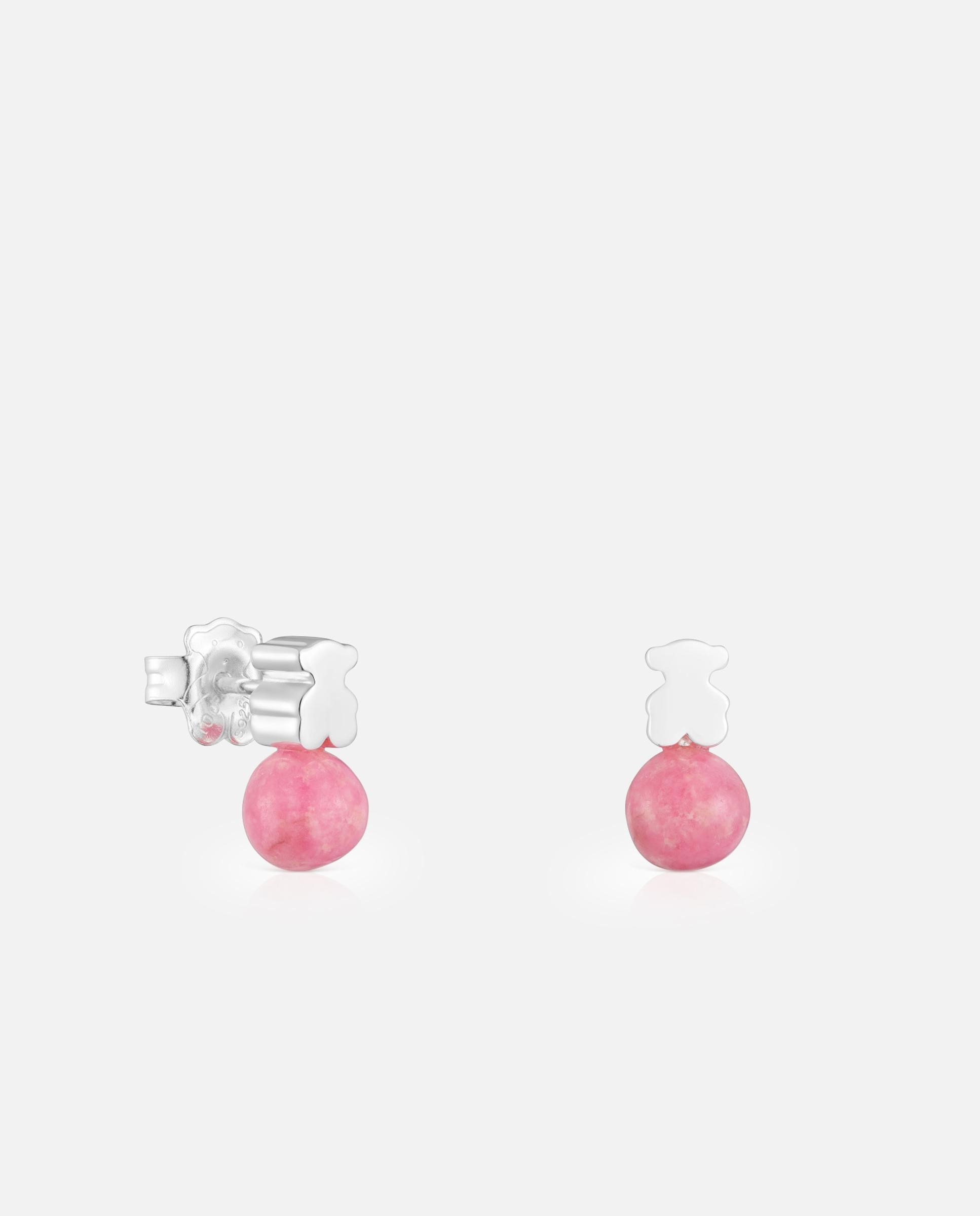 Brincos de Prata e Rodonita Icon Mesh Rosa-1