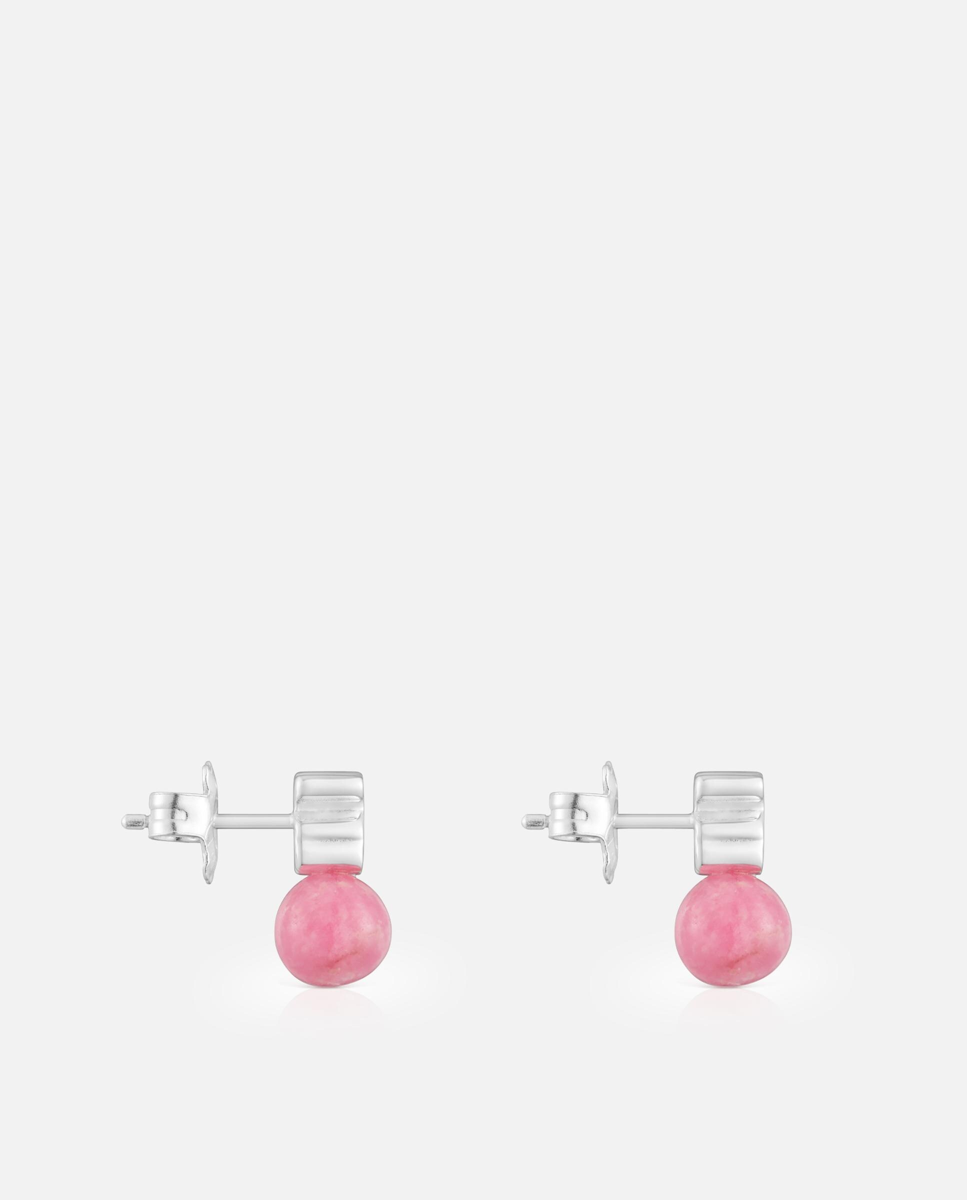Brincos de Prata e Rodonita Icon Mesh Rosa-2