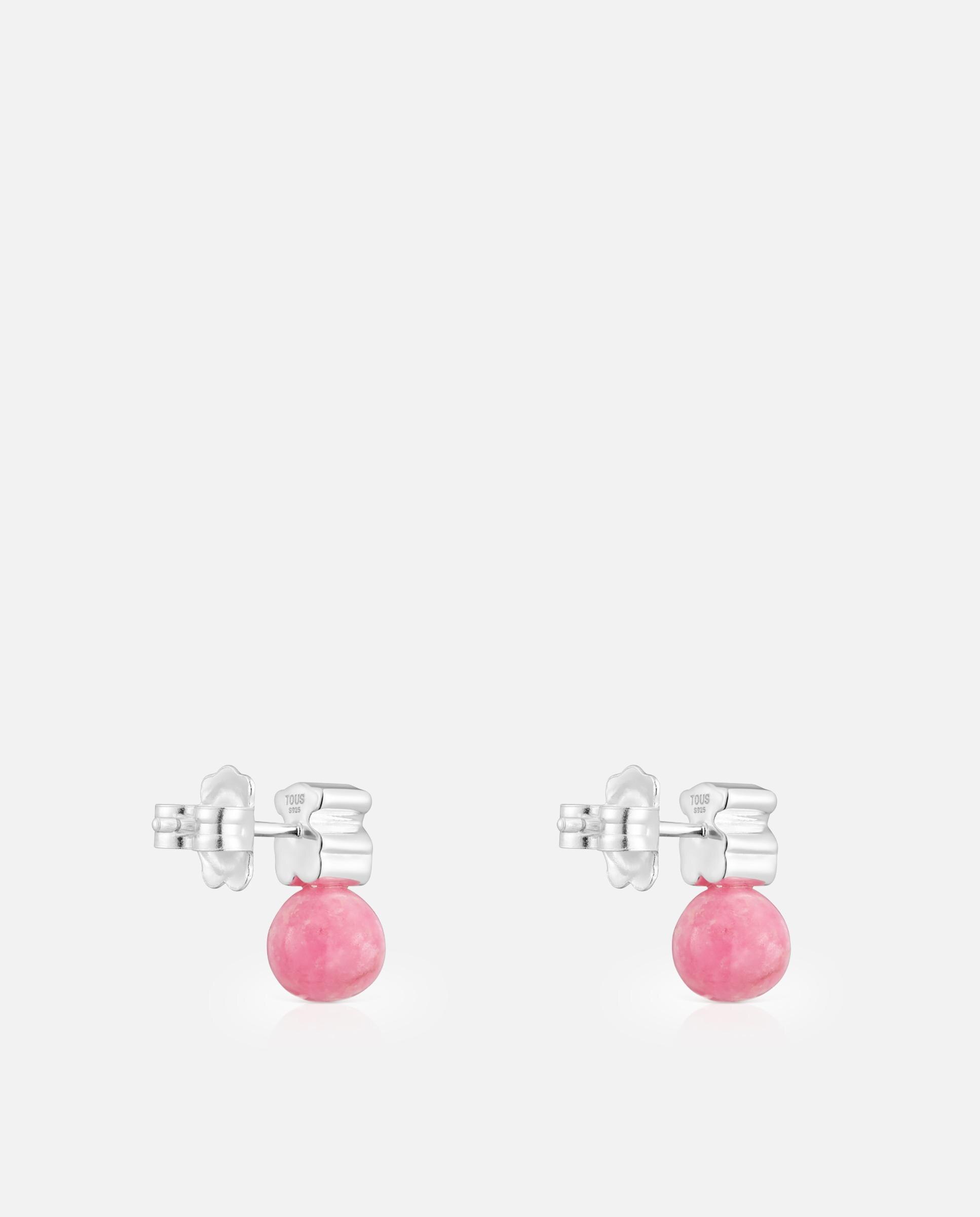 Brincos de Prata e Rodonita Icon Mesh Rosa-3