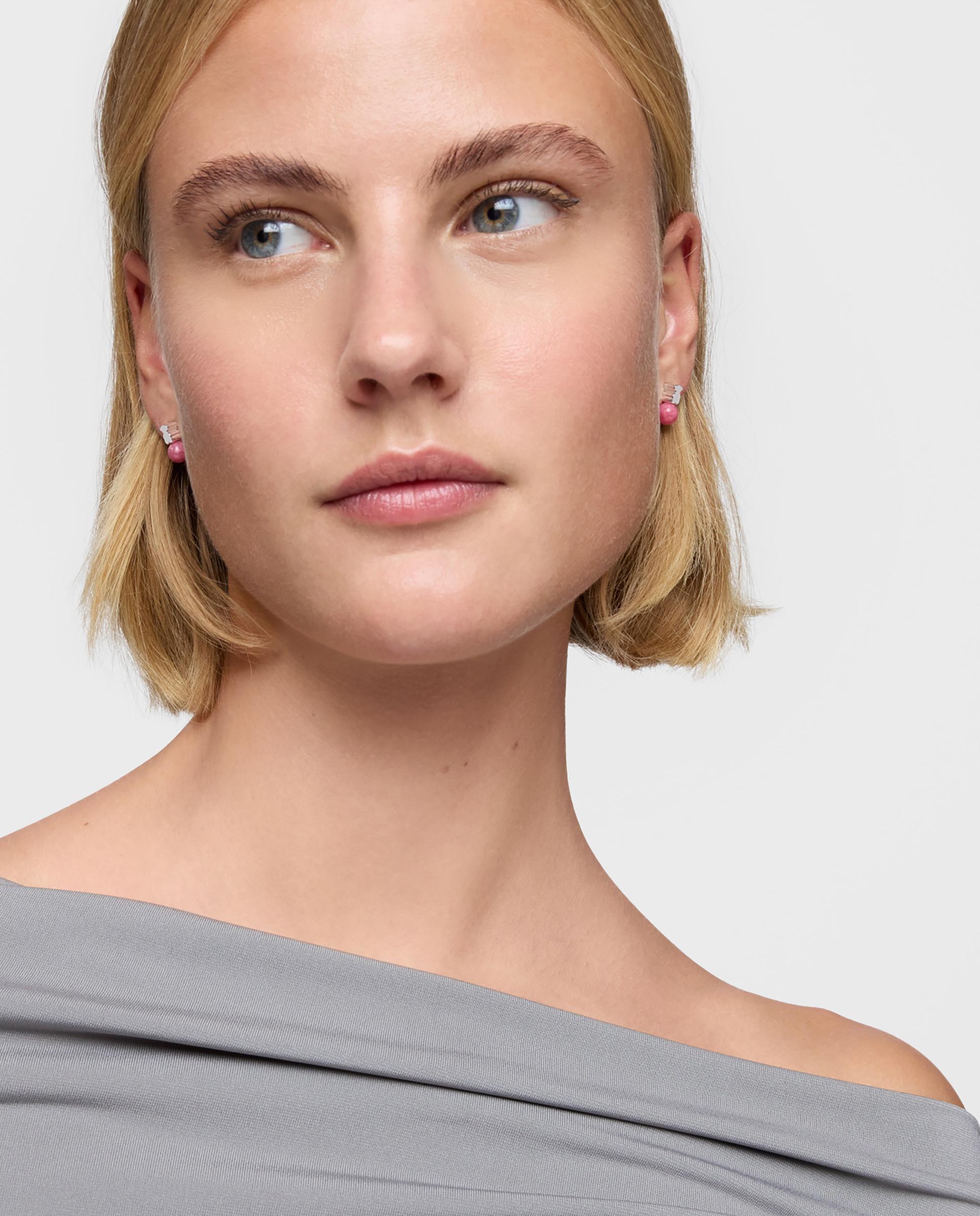 Brincos de Prata e Rodonita Icon Mesh Rosa-5
