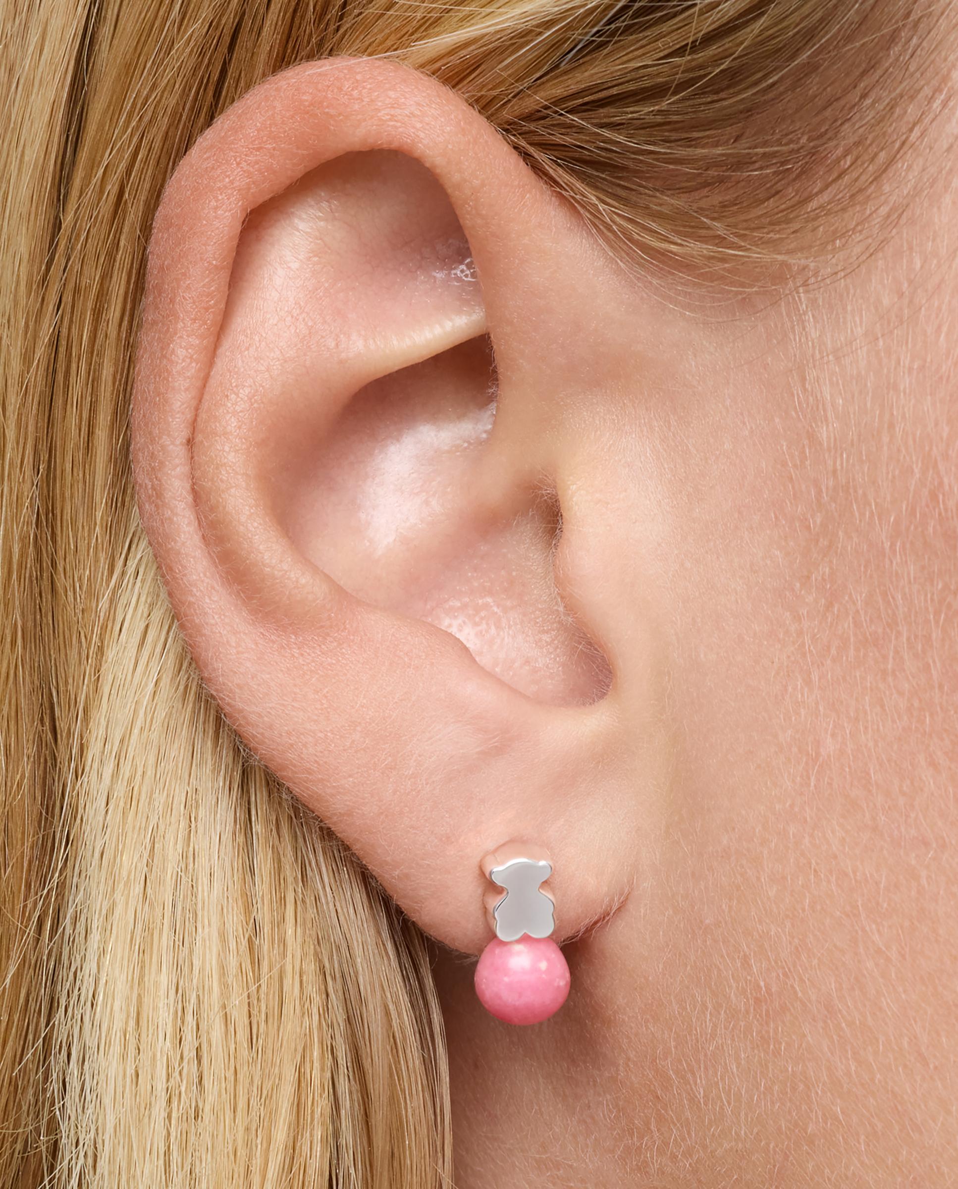 Brincos de Prata e Rodonita Icon Mesh Rosa-6