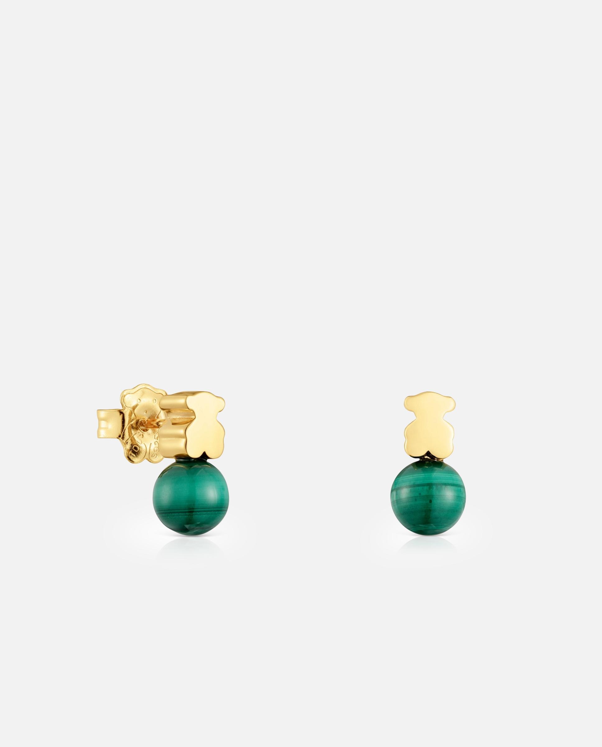 Brincos Icon Mesh Banhados em Ouro 18 Kt Sobre Prata e Malaquita Verde-1