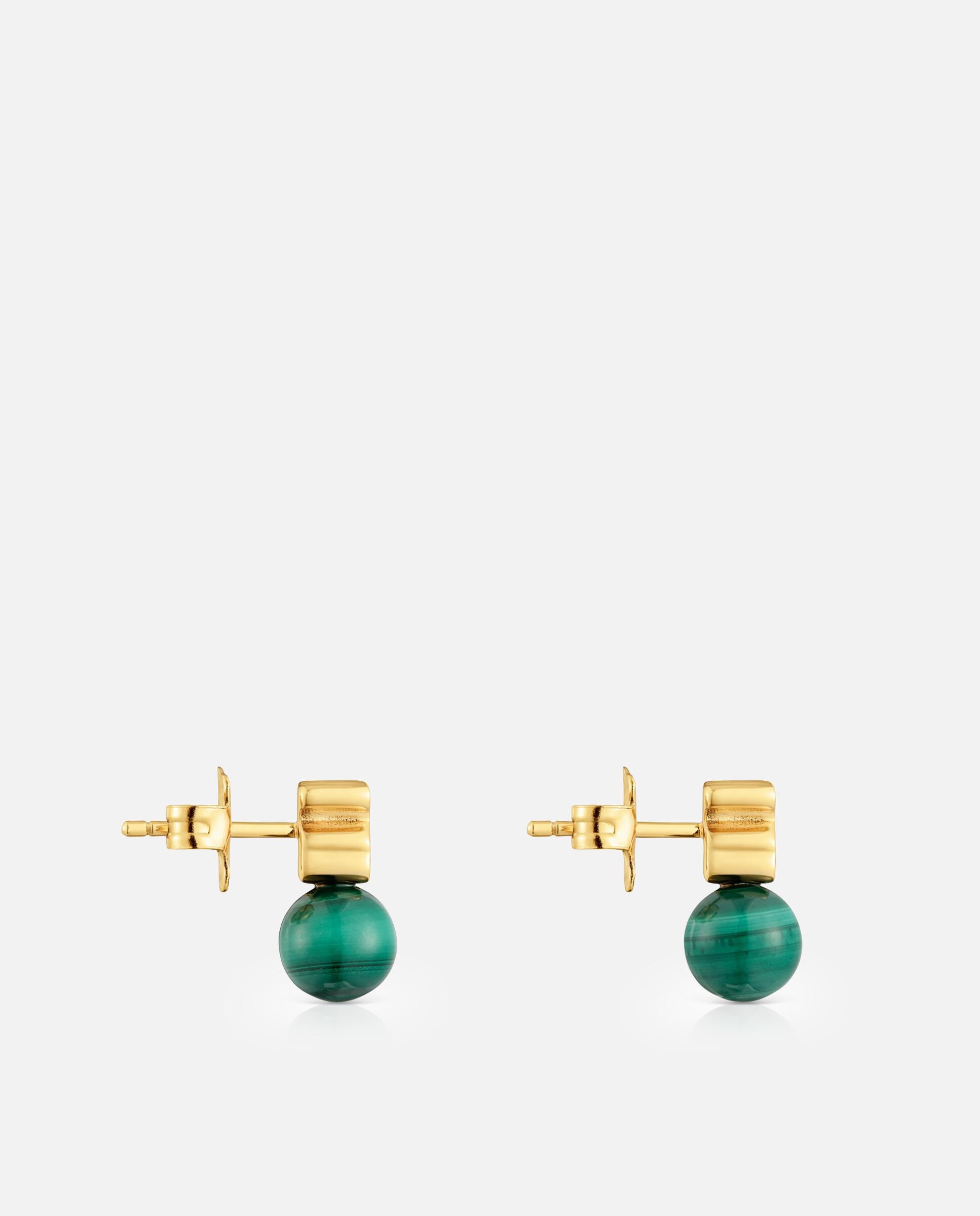 Brincos Icon Mesh Banhados em Ouro 18 Kt Sobre Prata e Malaquita Verde-2