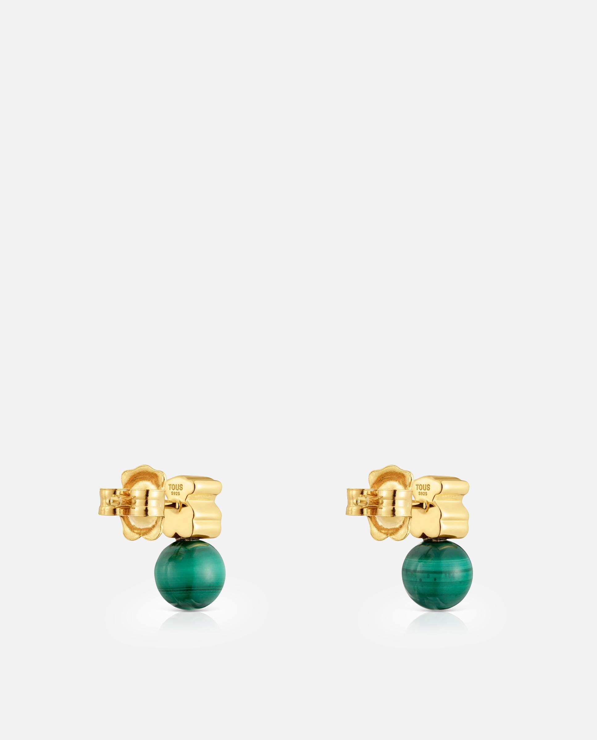 Brincos Icon Mesh Banhados em Ouro 18 Kt Sobre Prata e Malaquita Verde-3