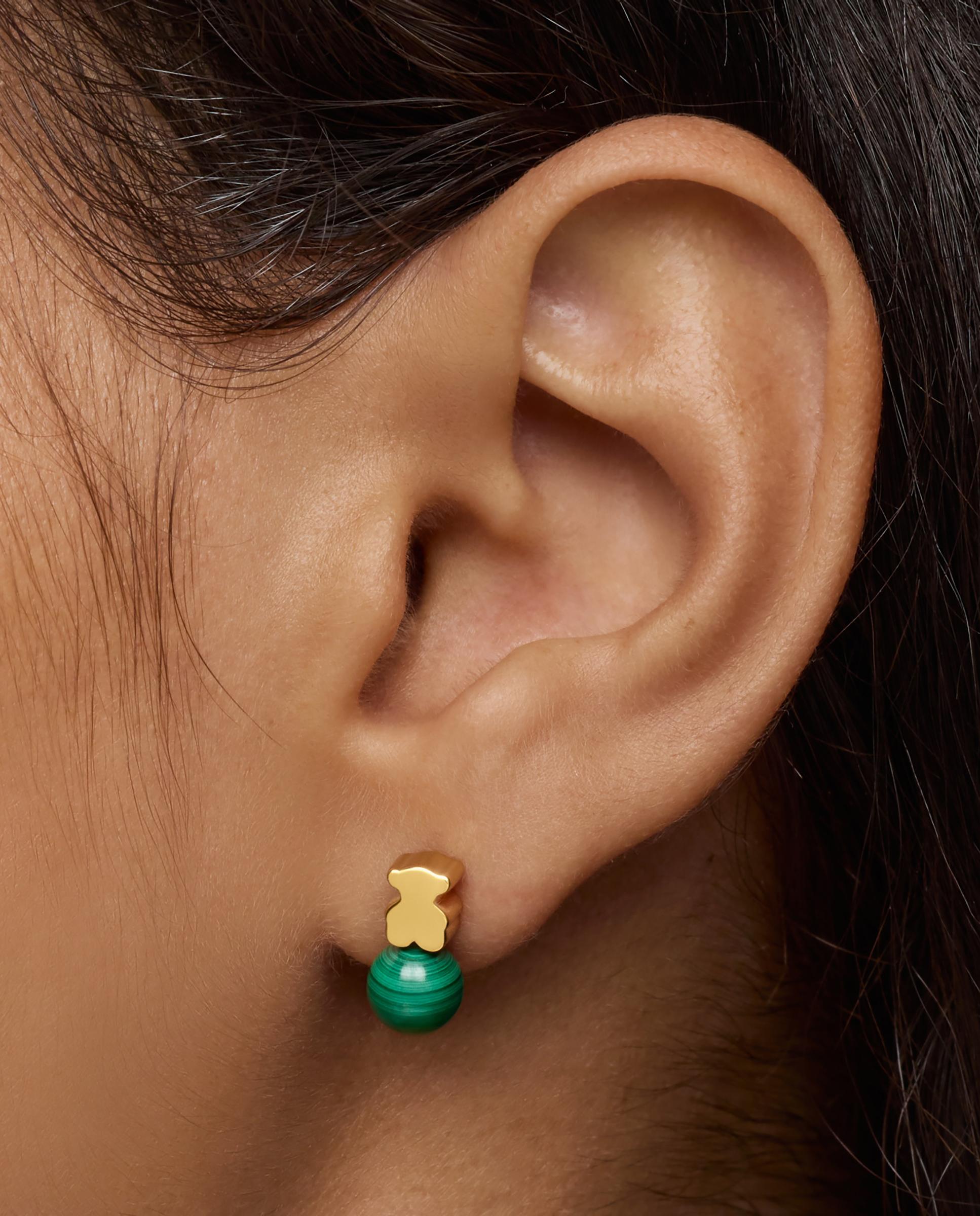 Brincos Icon Mesh Banhados em Ouro 18 Kt Sobre Prata e Malaquita Verde-6