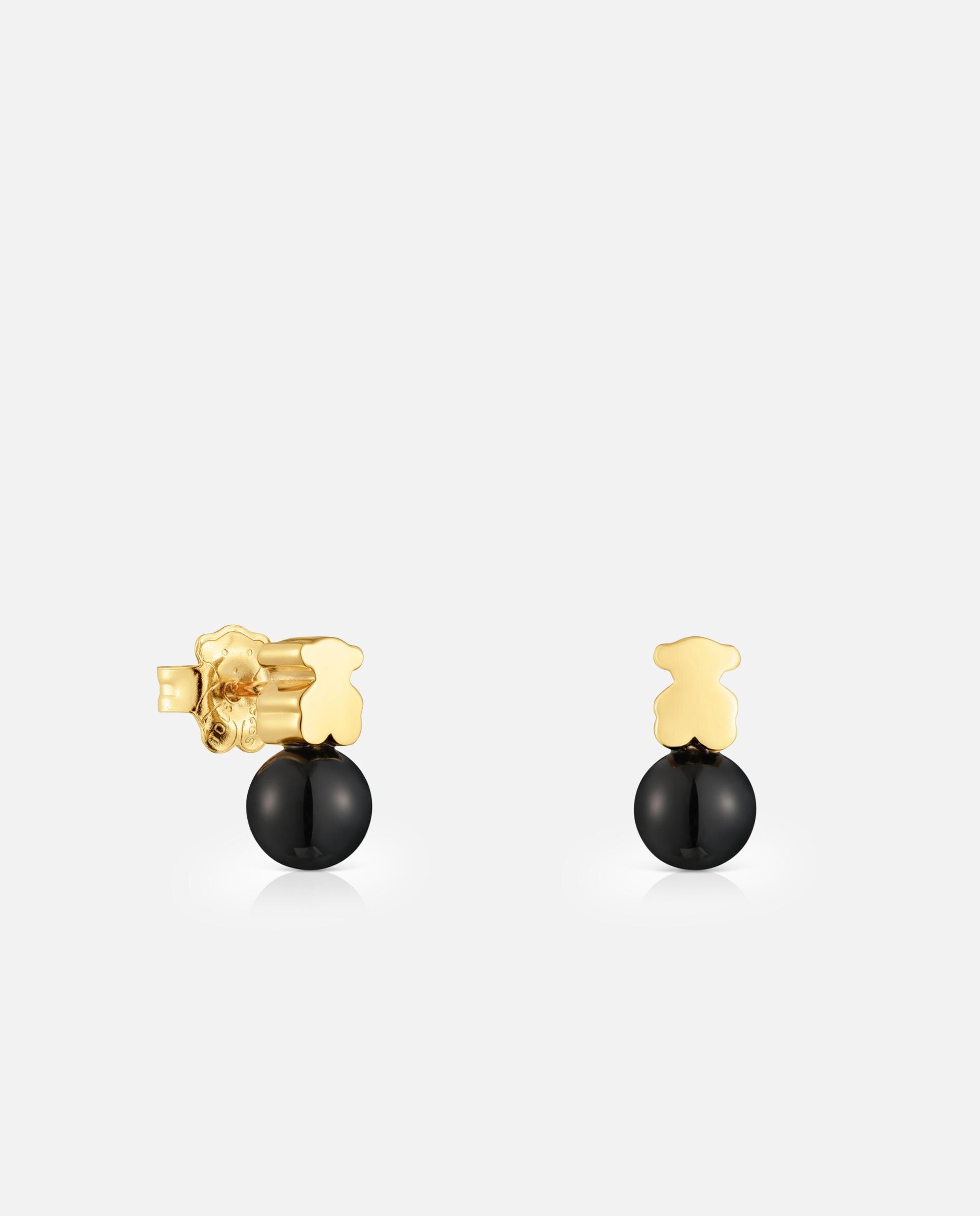 Brincos Icon Mesh Banhados em Ouro 18 Kt Sobre Prata e Ónix Preto-1