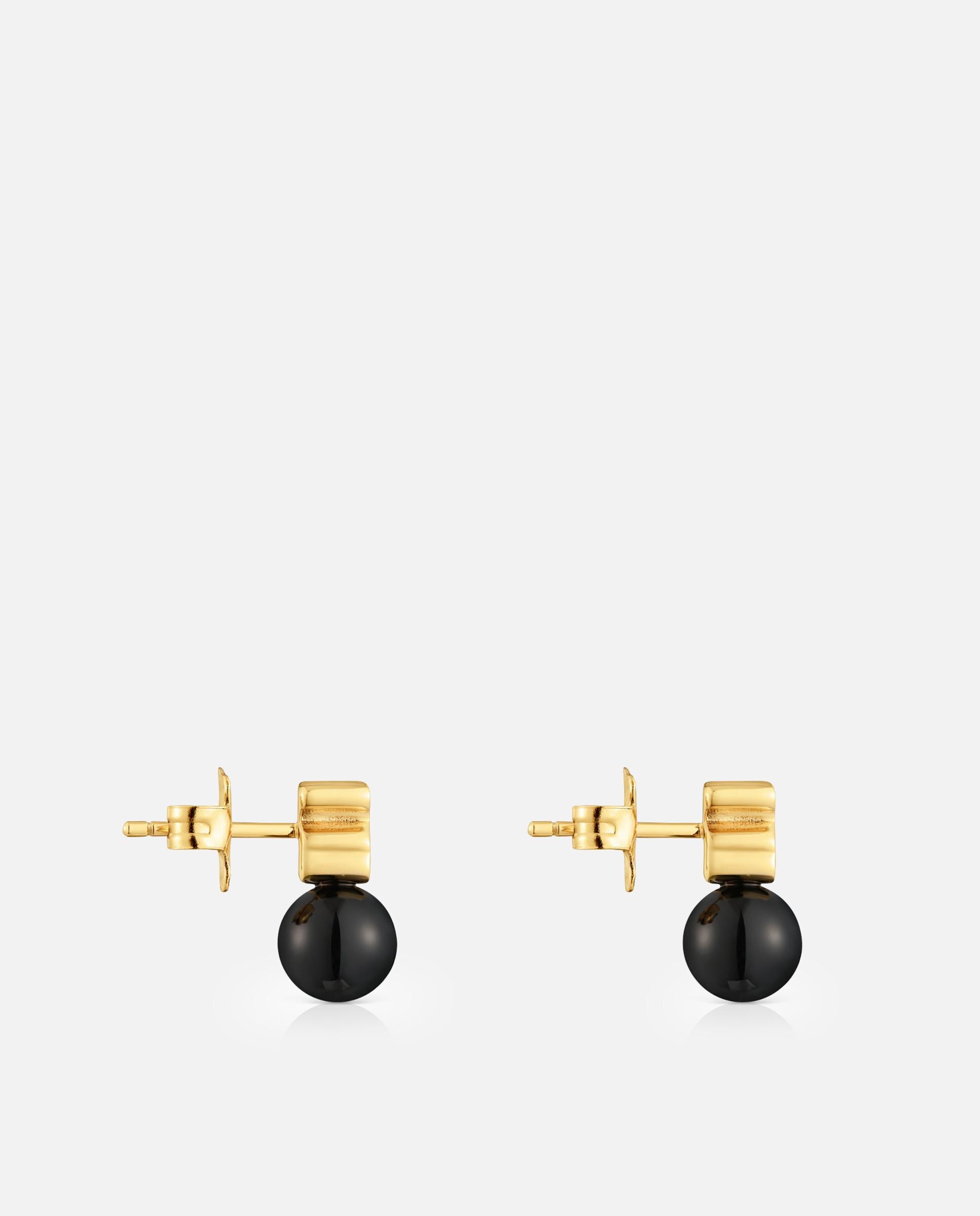 Brincos Icon Mesh Banhados em Ouro 18 Kt Sobre Prata e Ónix Preto-2