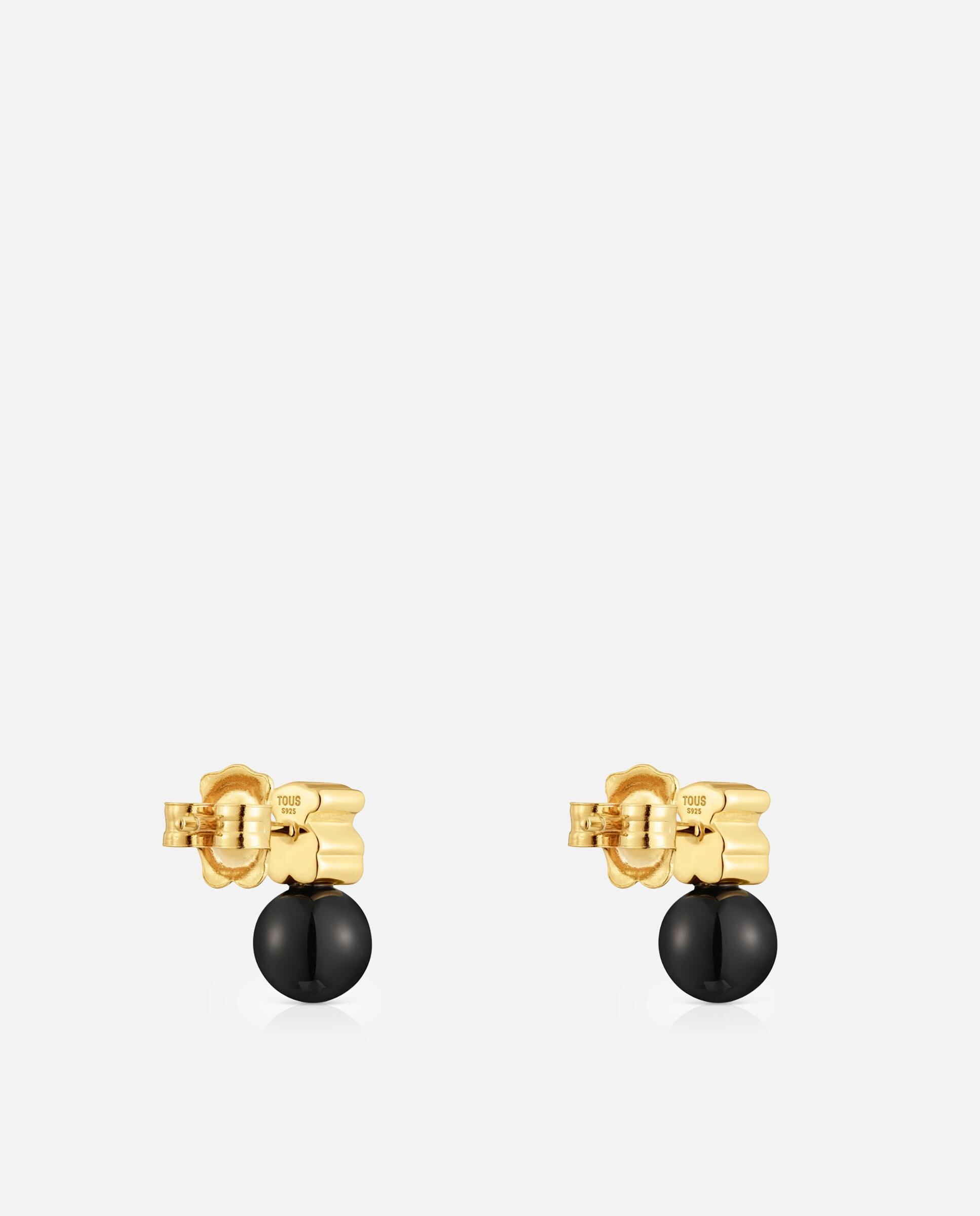 Brincos Icon Mesh Banhados em Ouro 18 Kt Sobre Prata e Ónix Preto-3