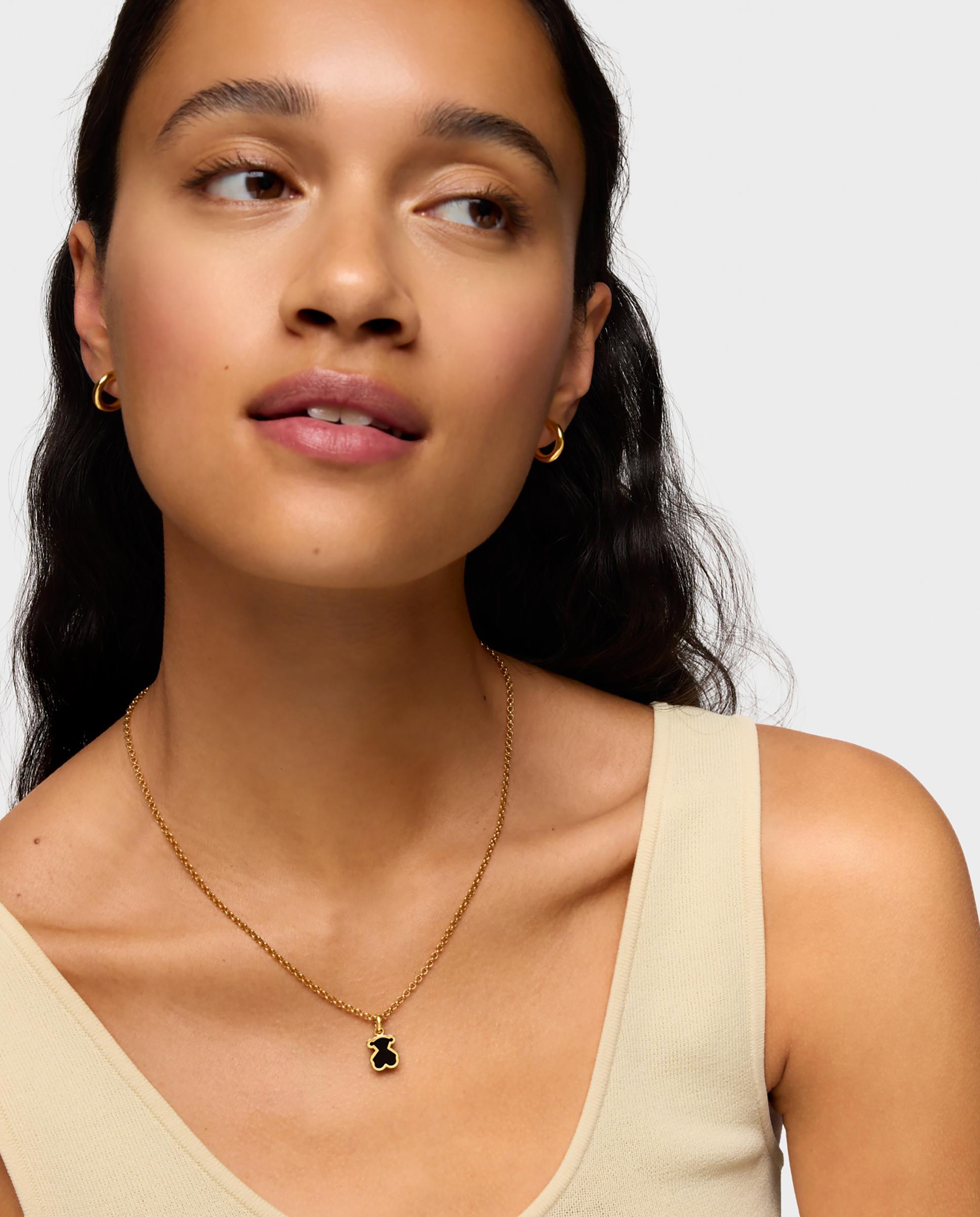 Pendente Galaxy com Banho de Ouro 18 Kt Sobre Prata e Metacrilato em Preto Preto-4