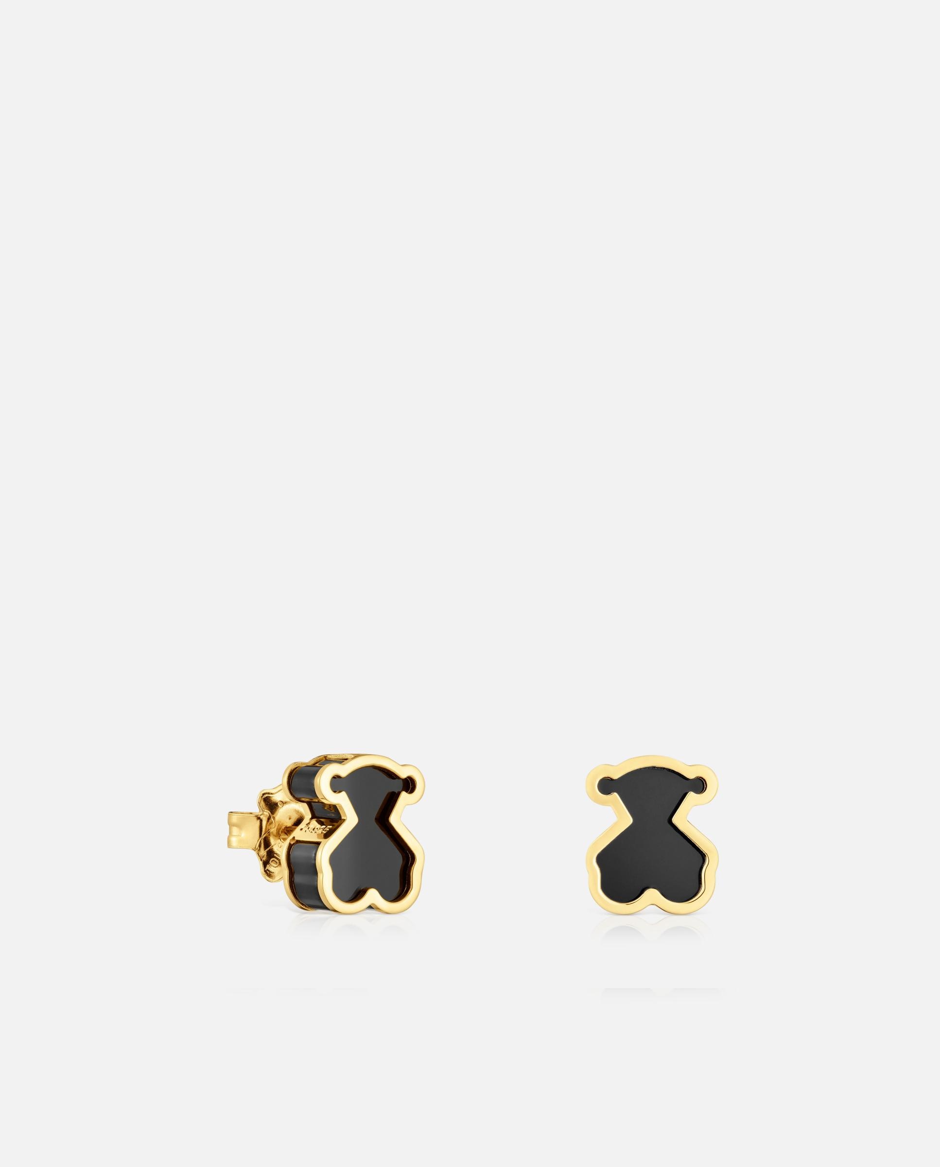Brincos Galaxy com Banho de Ouro 18 Kt Sobre Prata e Metacrilato em Preto Preto-1