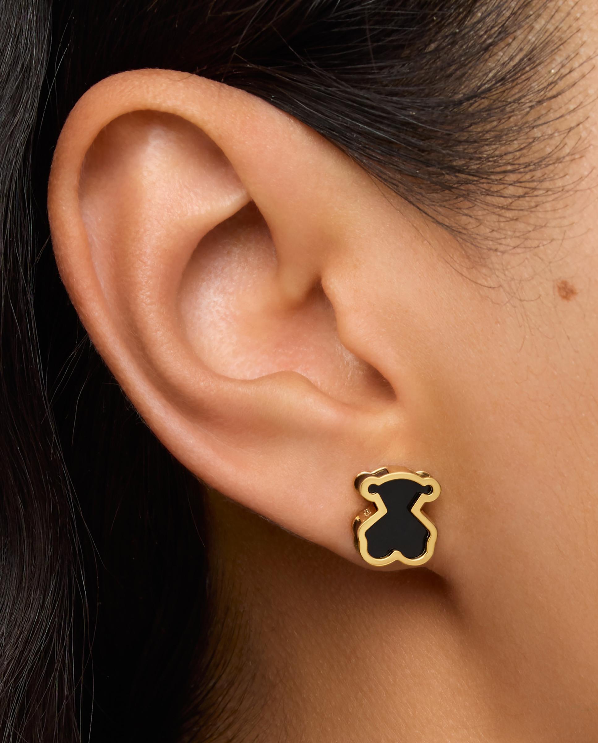 Brincos Galaxy com Banho de Ouro 18 Kt Sobre Prata e Metacrilato em Preto Preto-6