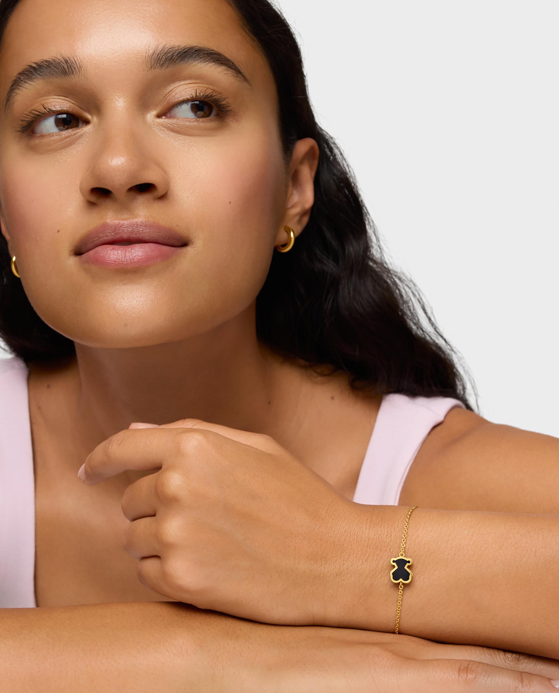 Pulseira de Corrente Galaxy com Banho de Ouro 18 Kt Sobre Prata e Metacrilato em Preto Preto-4