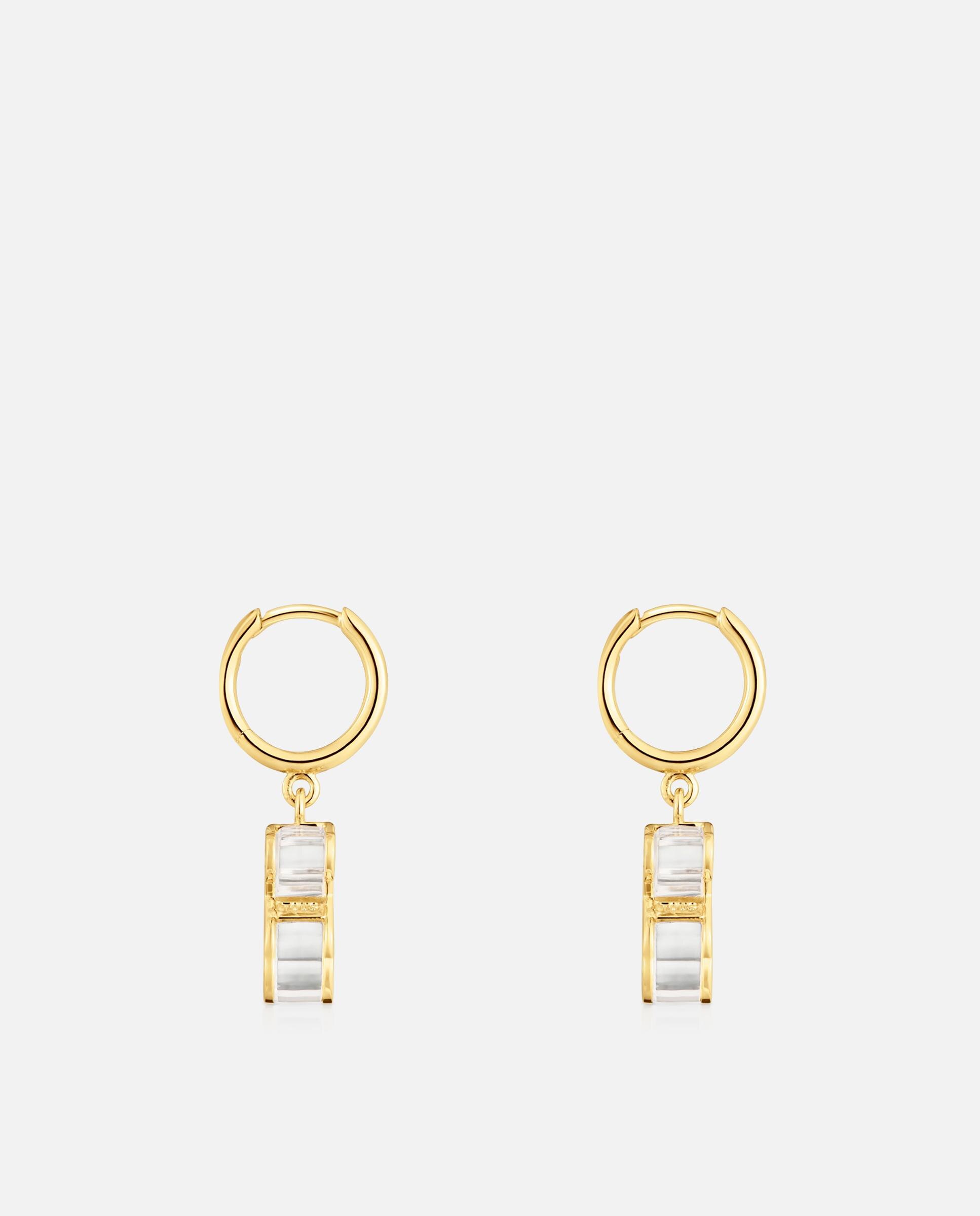 Brincos de Aro Galaxy com Banho de Ouro 18 Kt Sobre Prata e Metacrilato em Branco Branco-2
