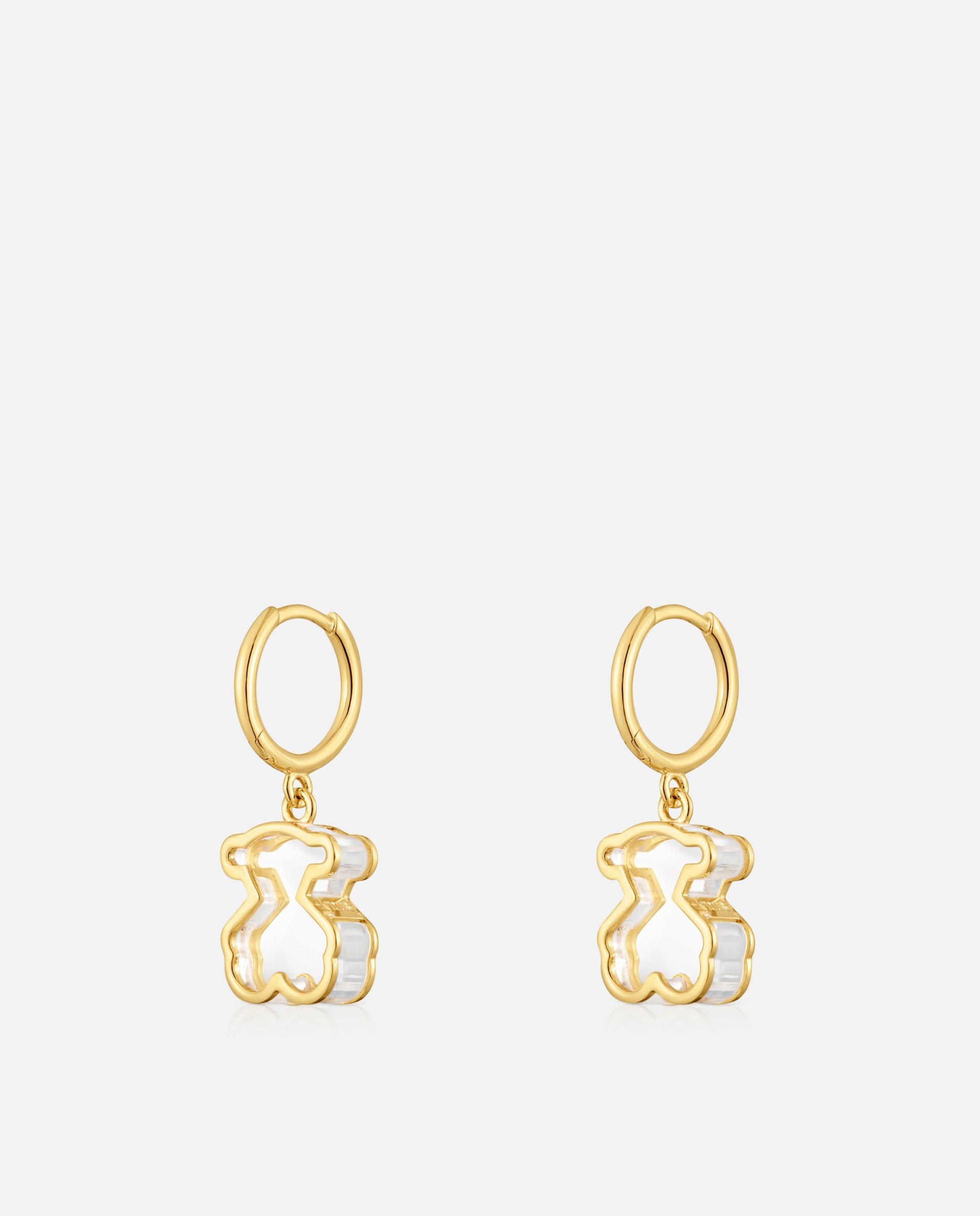 Brincos de Aro Galaxy com Banho de Ouro 18 Kt Sobre Prata e Metacrilato em Branco Branco-3