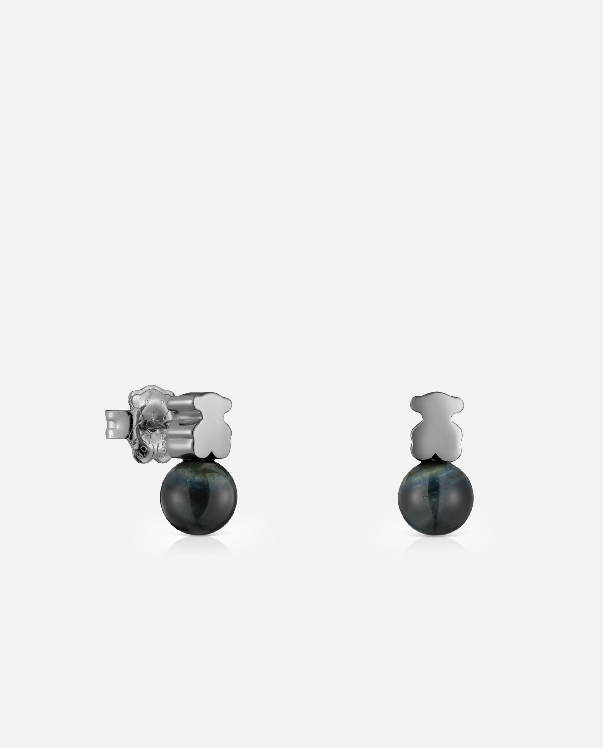Brincos Icon Mesh de Prata Dark Silver e Olho de Falcão Prata-1