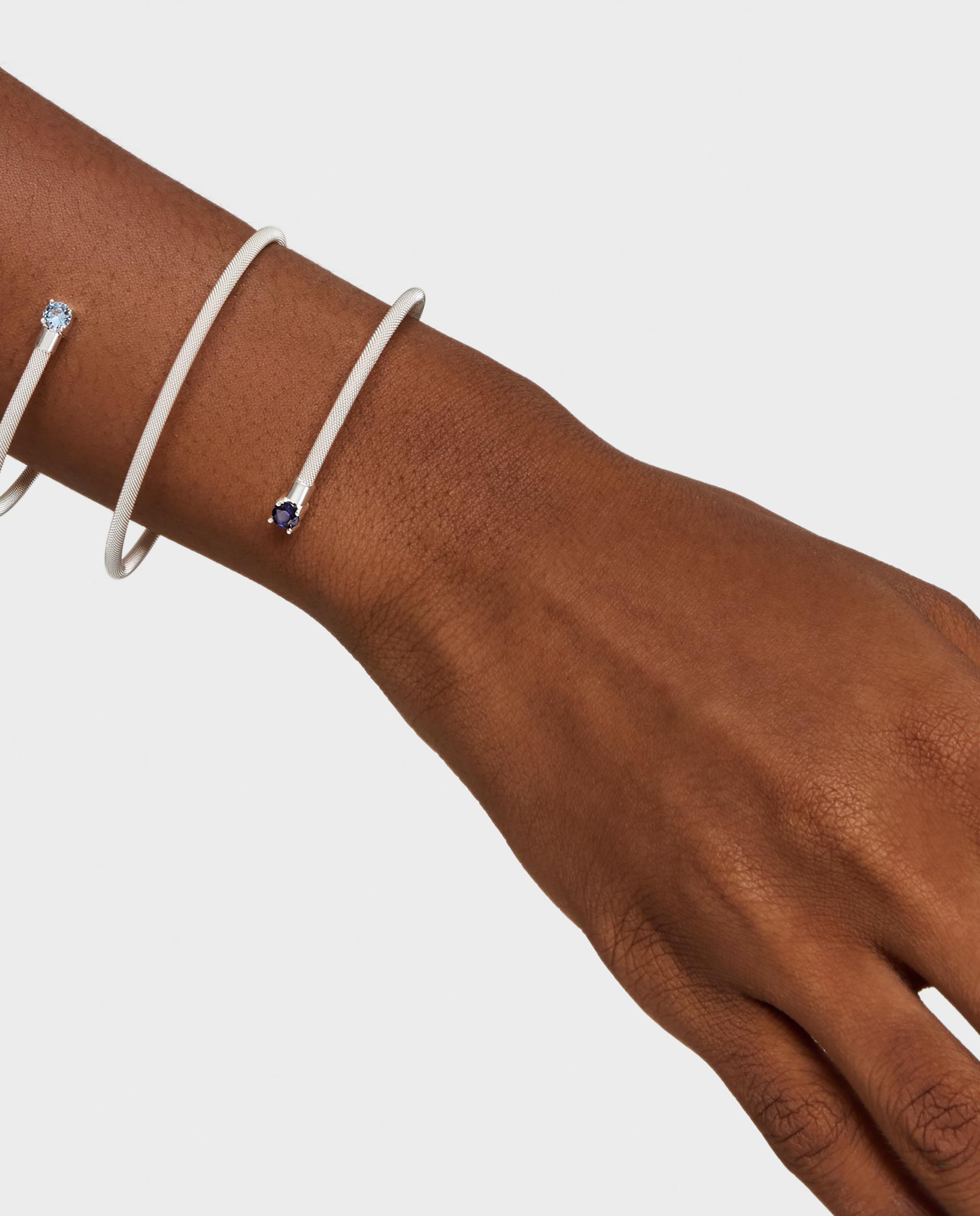 Pulseira Escrava de Prata Dupla e Gemas Tous Mesh Lgg Azul-4