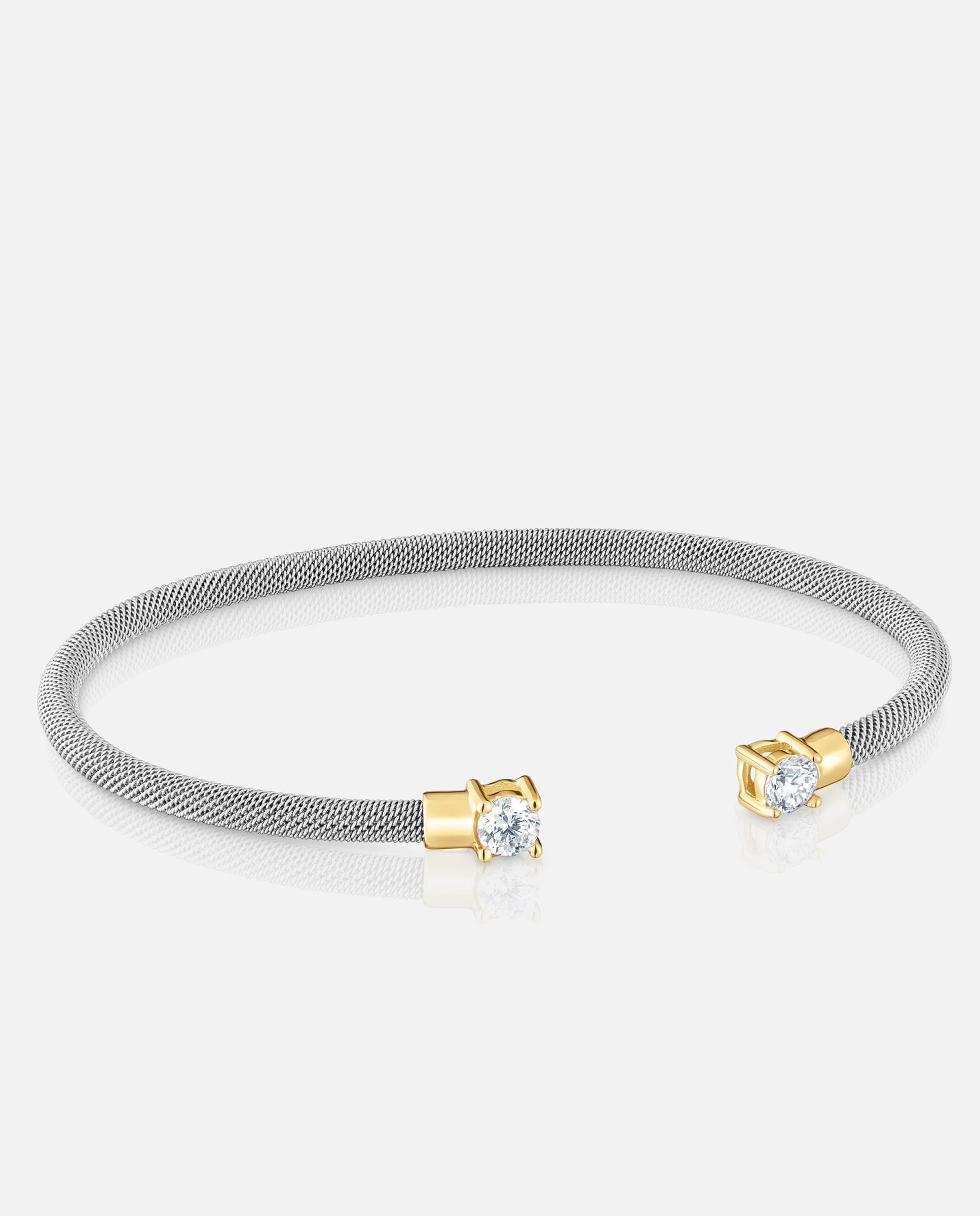 Bracelete Escrava Mesh Lgd em Aço, Ouro 14 Kt e Diamantes Branco-1