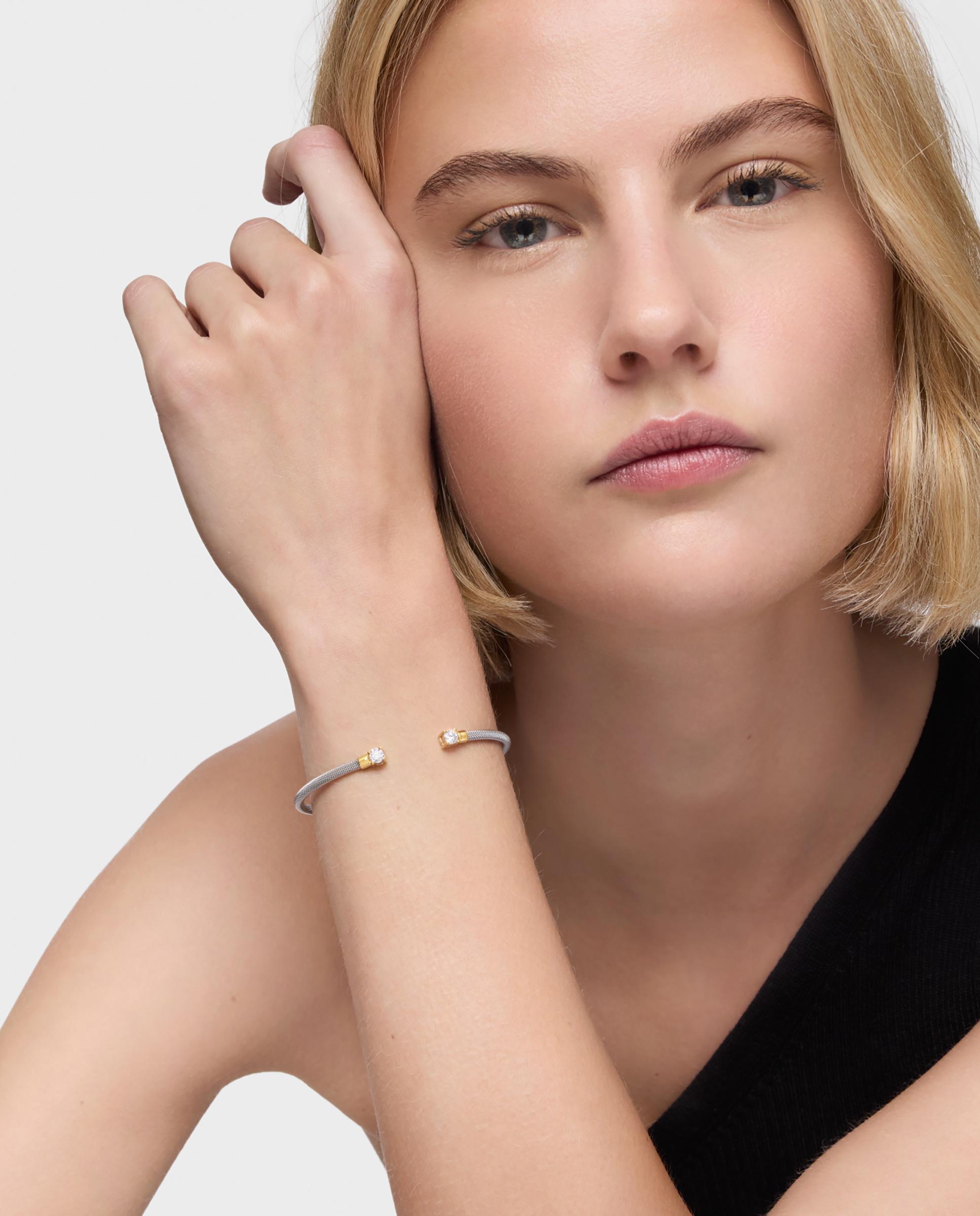 Bracelete Escrava Mesh Lgd em Aço, Ouro 14 Kt e Diamantes Branco-4
