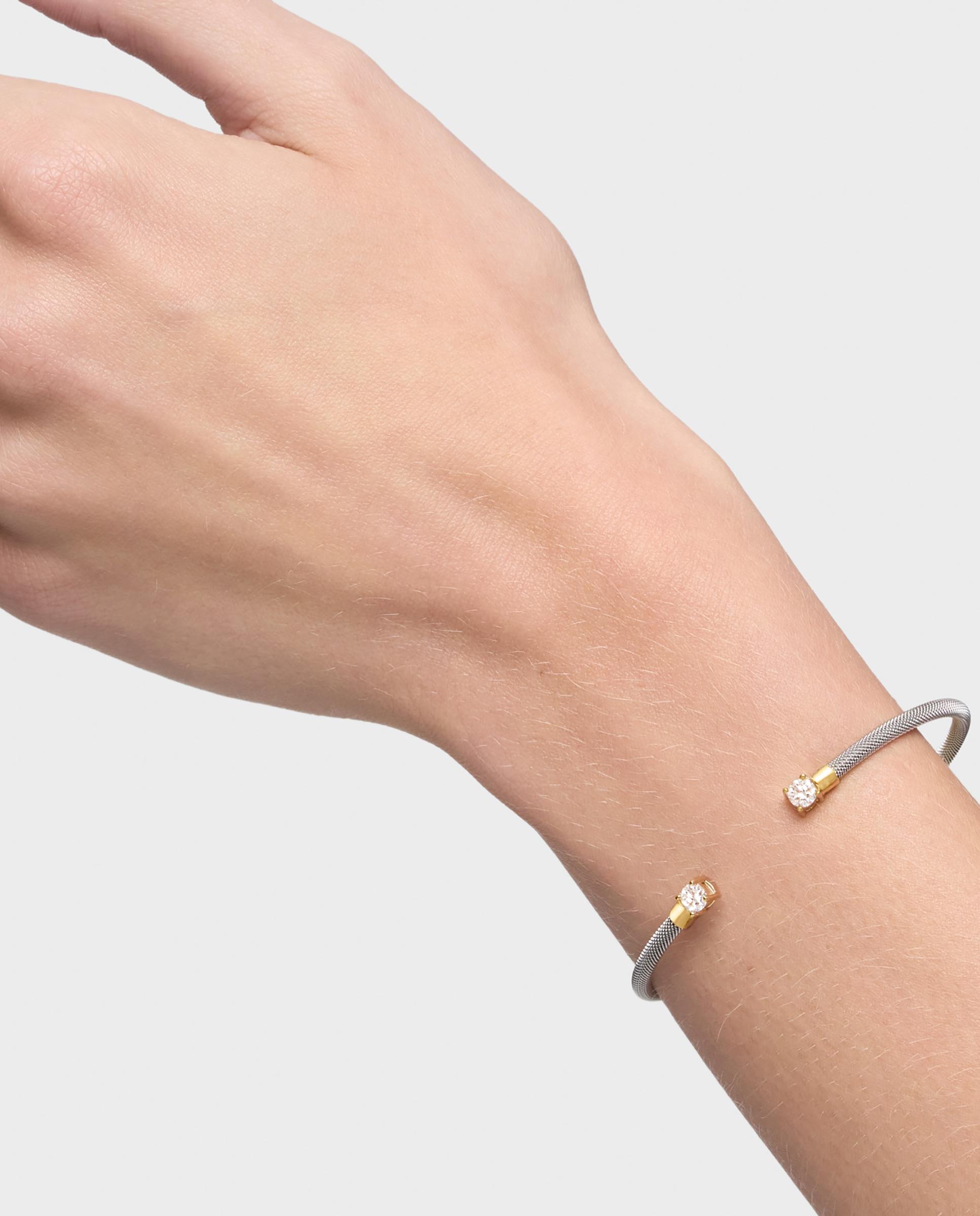 Bracelete Escrava Mesh Lgd em Aço, Ouro 14 Kt e Diamantes Branco-5