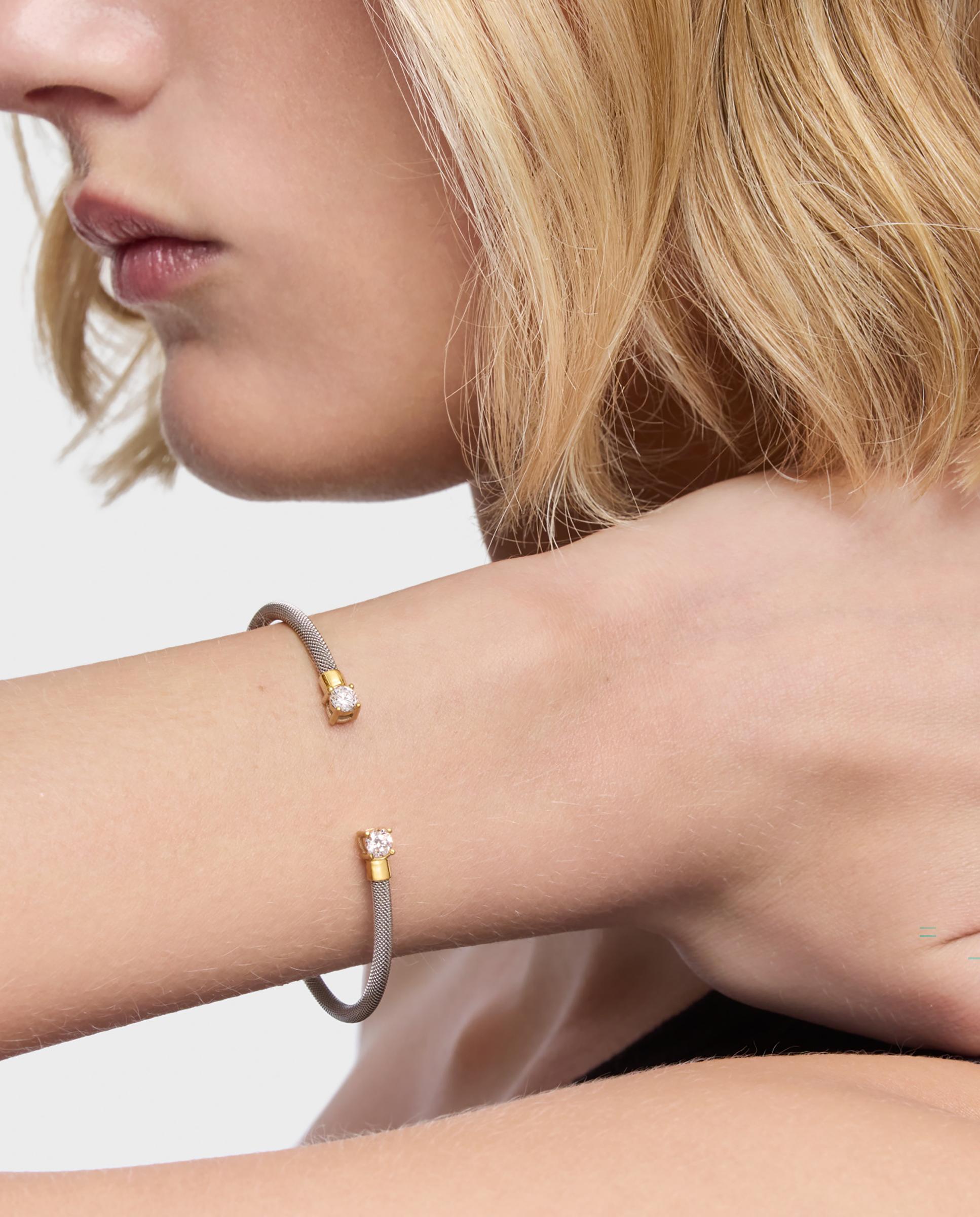Bracelete Escrava Mesh Lgd em Aço, Ouro 14 Kt e Diamantes Branco-6
