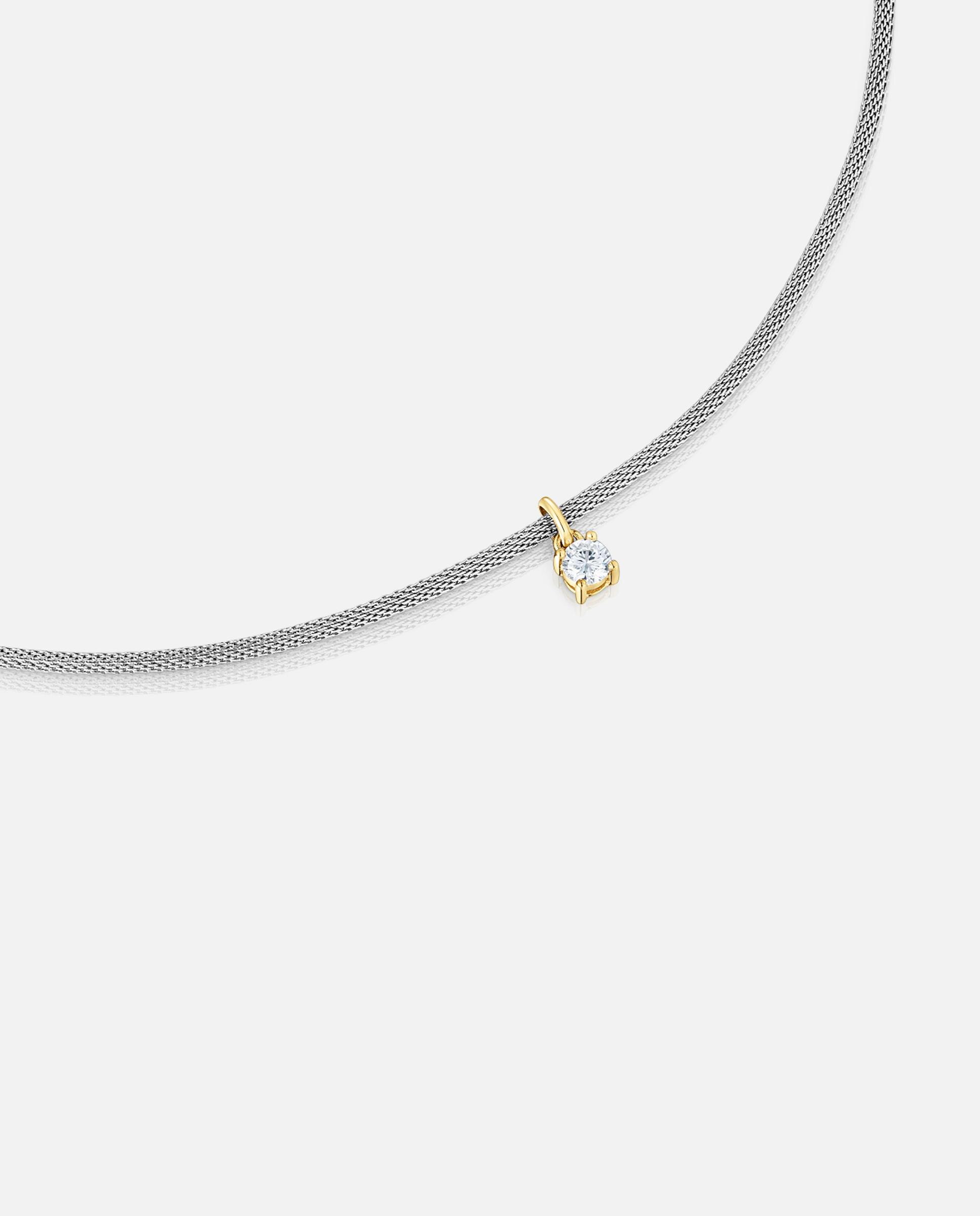 Colar Mesh Lgd de Aço, Ouro 14 Kt e Diamantes Prateado-2