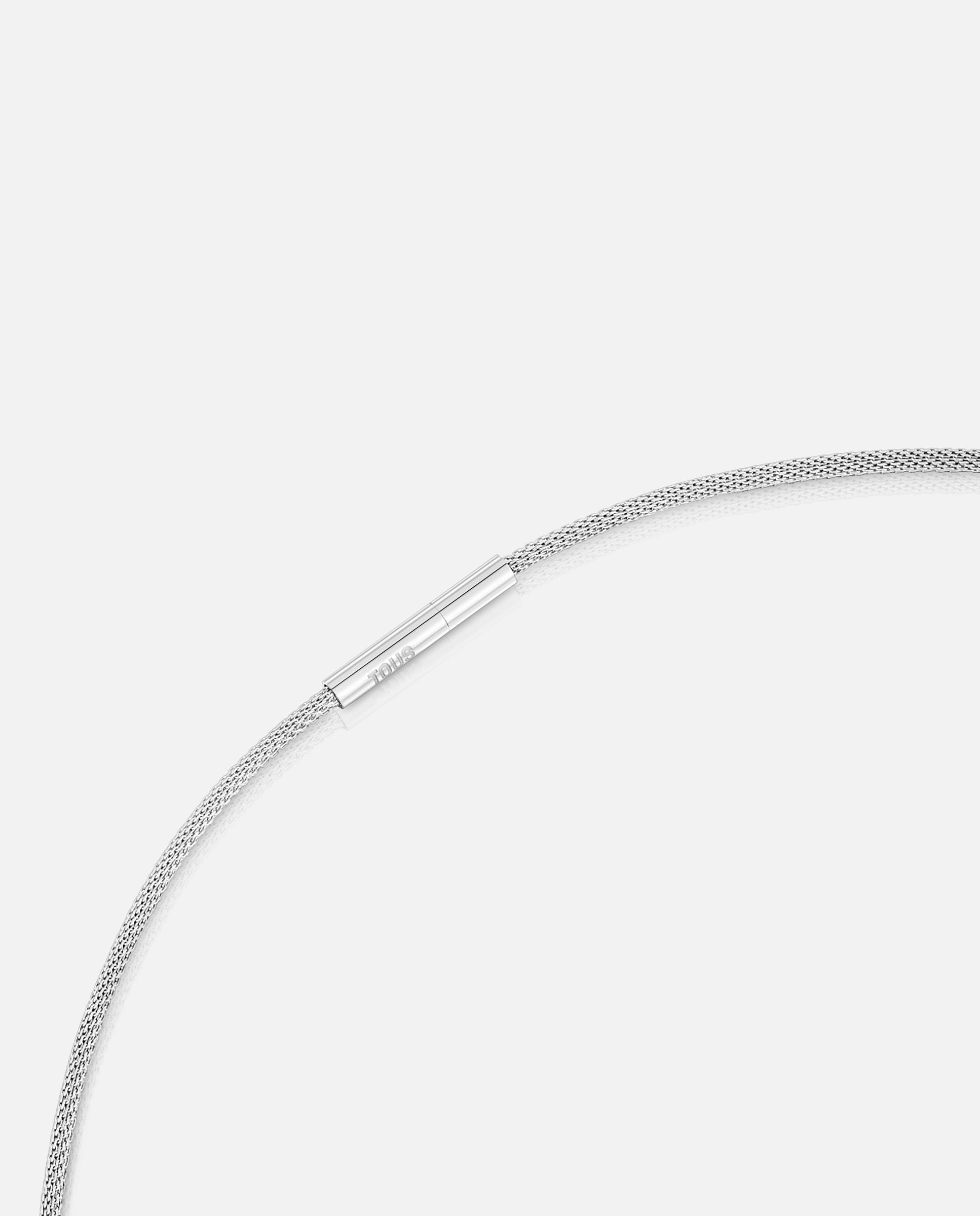Colar Mesh Lgd de Aço, Ouro 14 Kt e Diamantes Prateado-3