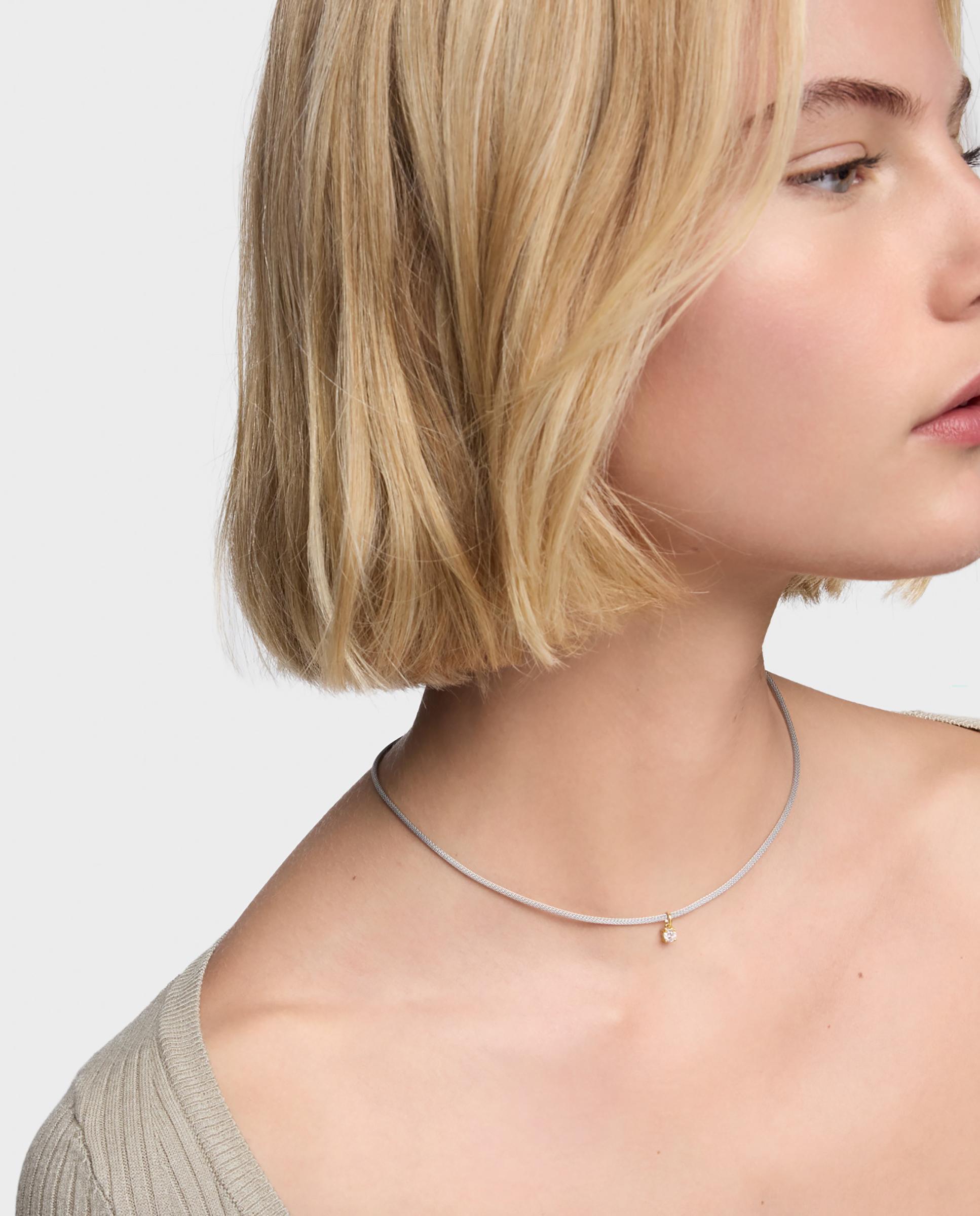 Colar Mesh Lgd de Aço, Ouro 14 Kt e Diamantes Prateado-4