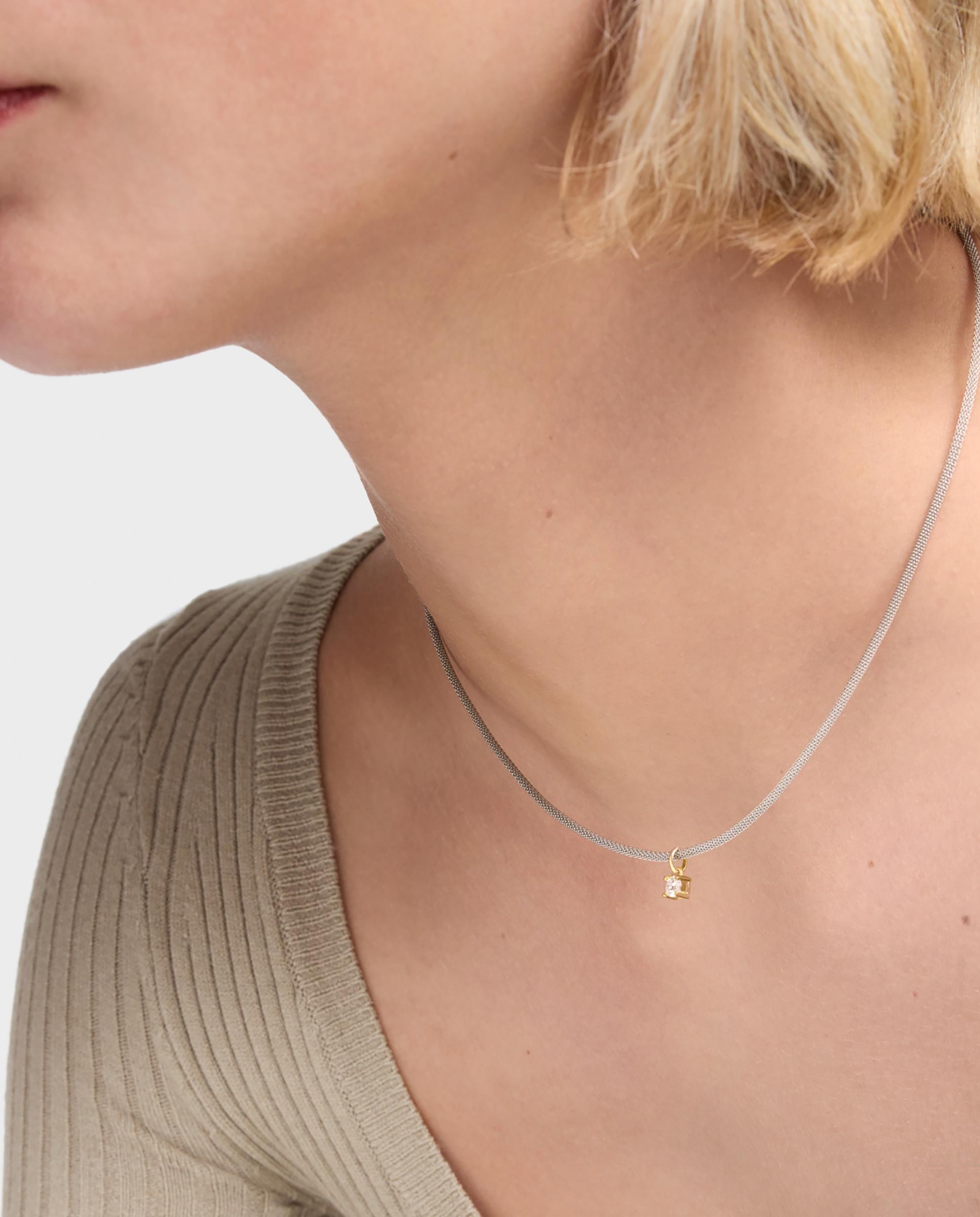 Colar Mesh Lgd de Aço, Ouro 14 Kt e Diamantes Prateado-5