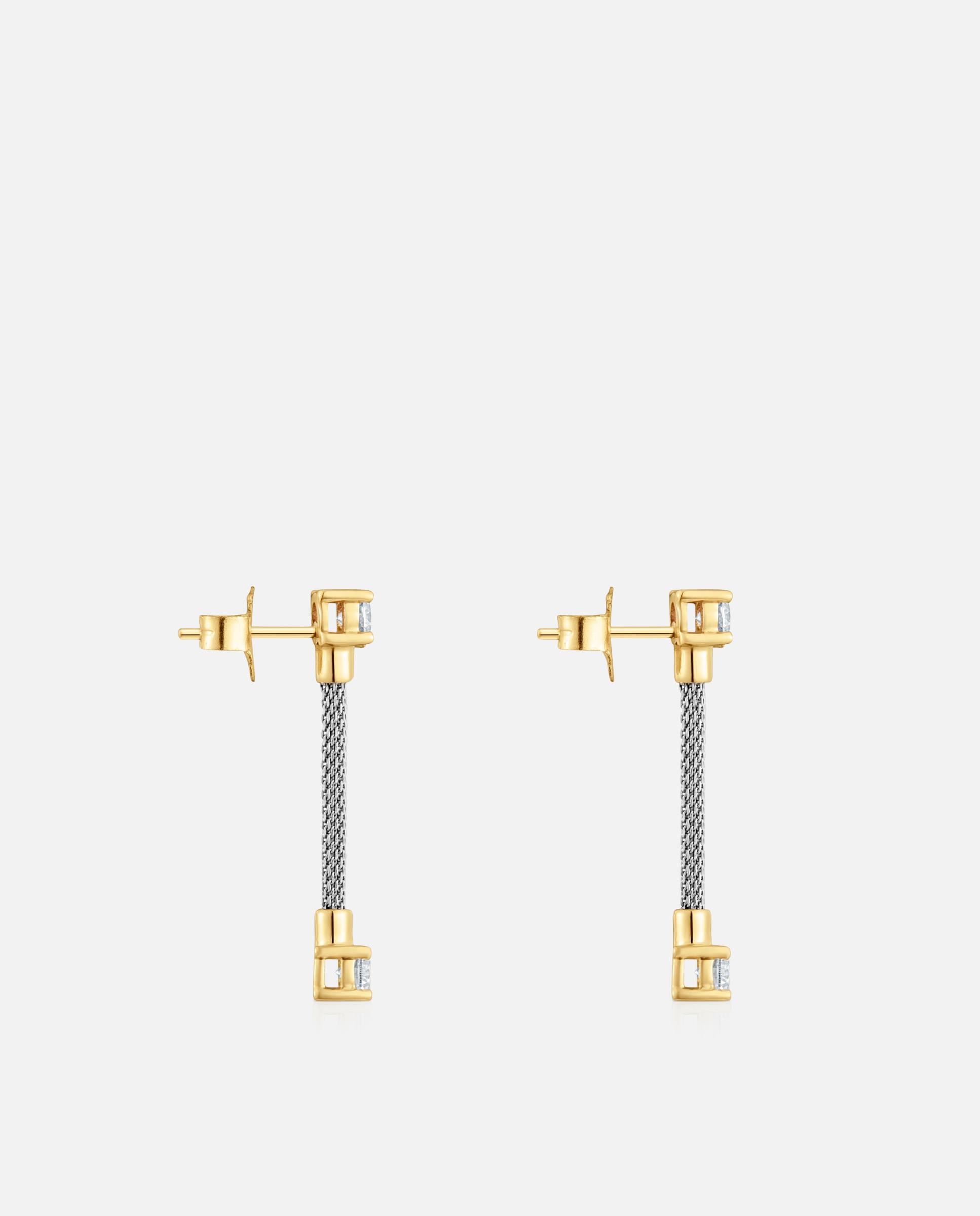 Brincos Mesh Lgd Compridos de Aço, Ouro 14 Kt e Diamantes Branco-2