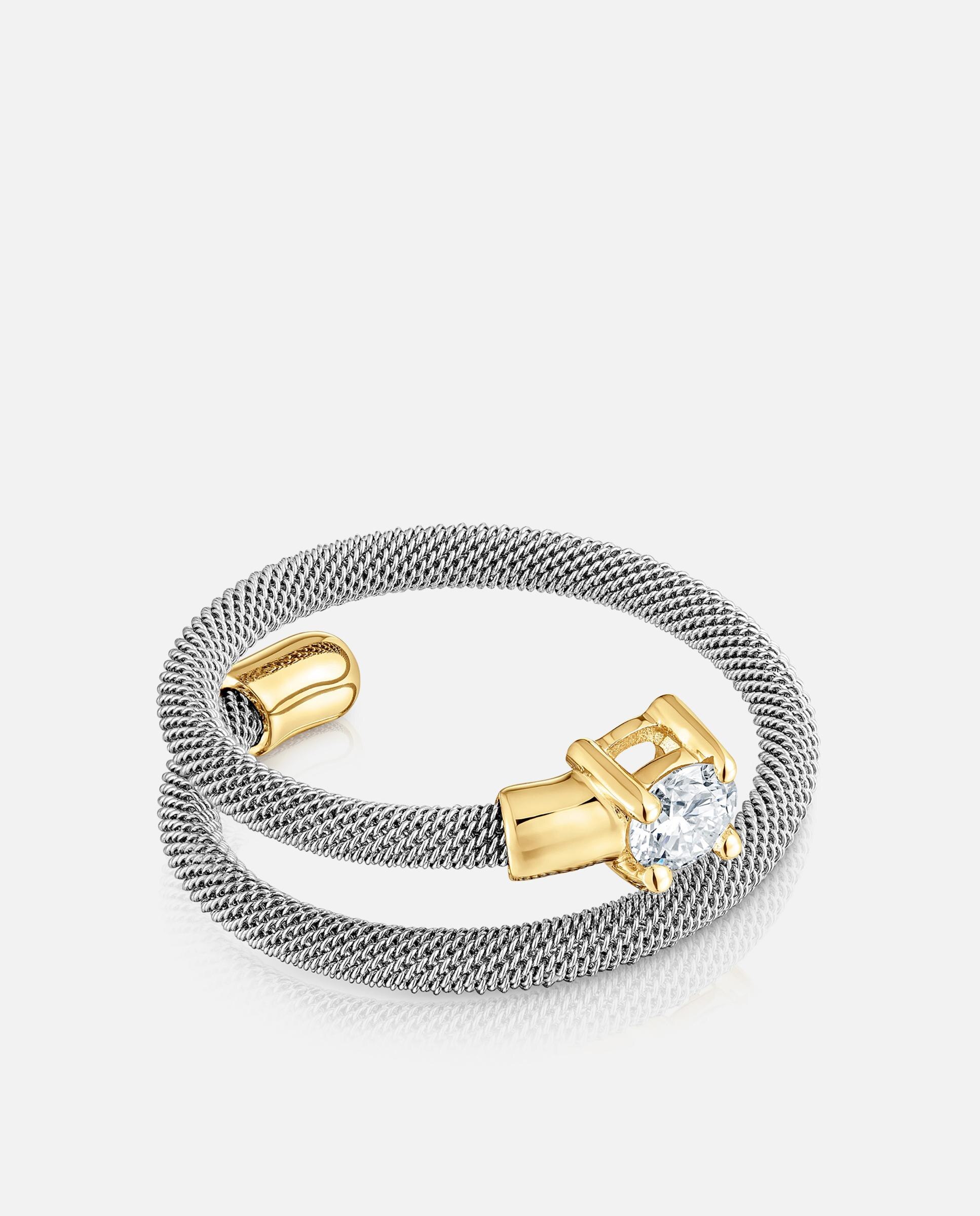 Anel Mesh Lgd Espiral de Aço, Ouro 14 Kt e Diamantes Criados em Laboratório Branco-2