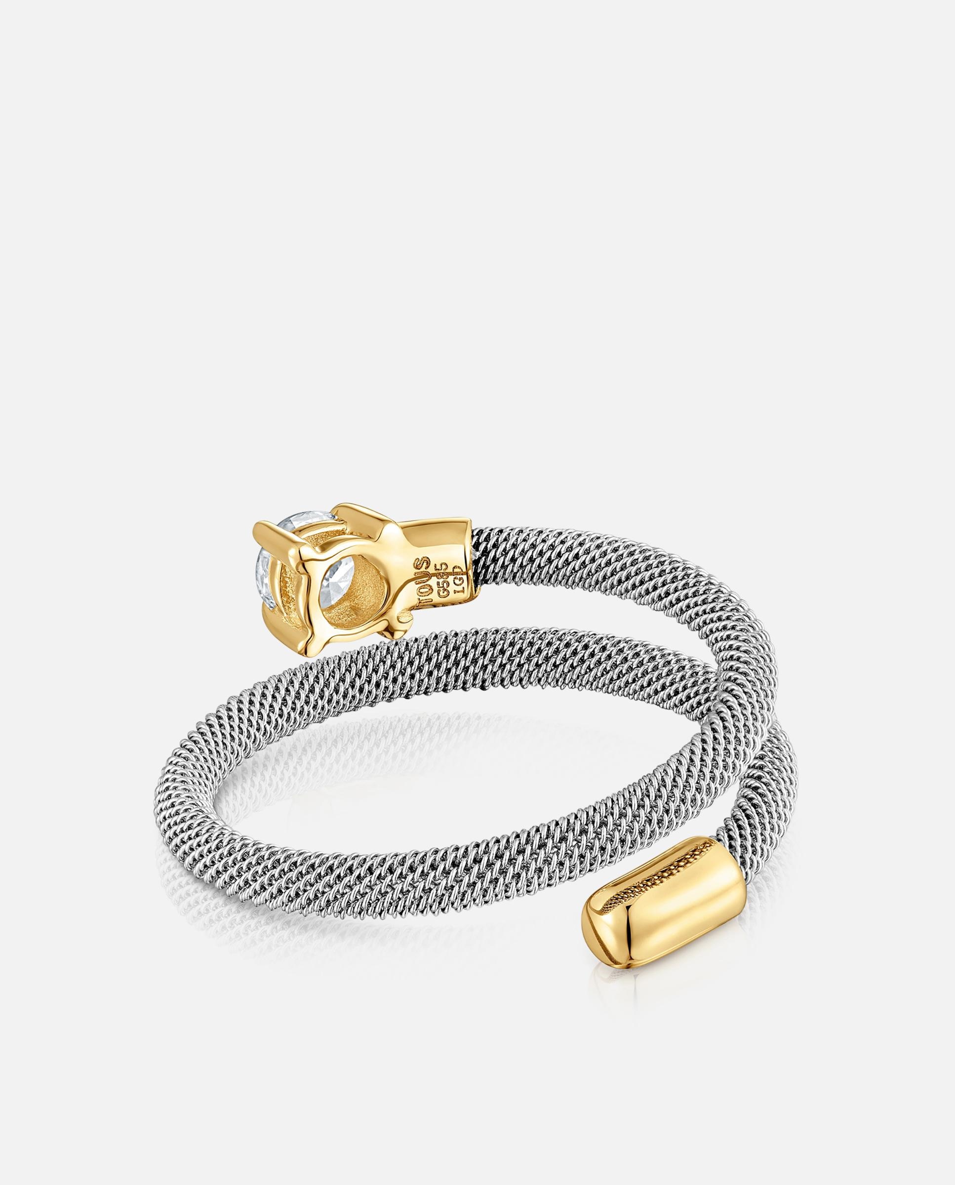 Anel Mesh Lgd Espiral de Aço, Ouro 14 Kt e Diamantes Criados em Laboratório Branco-3