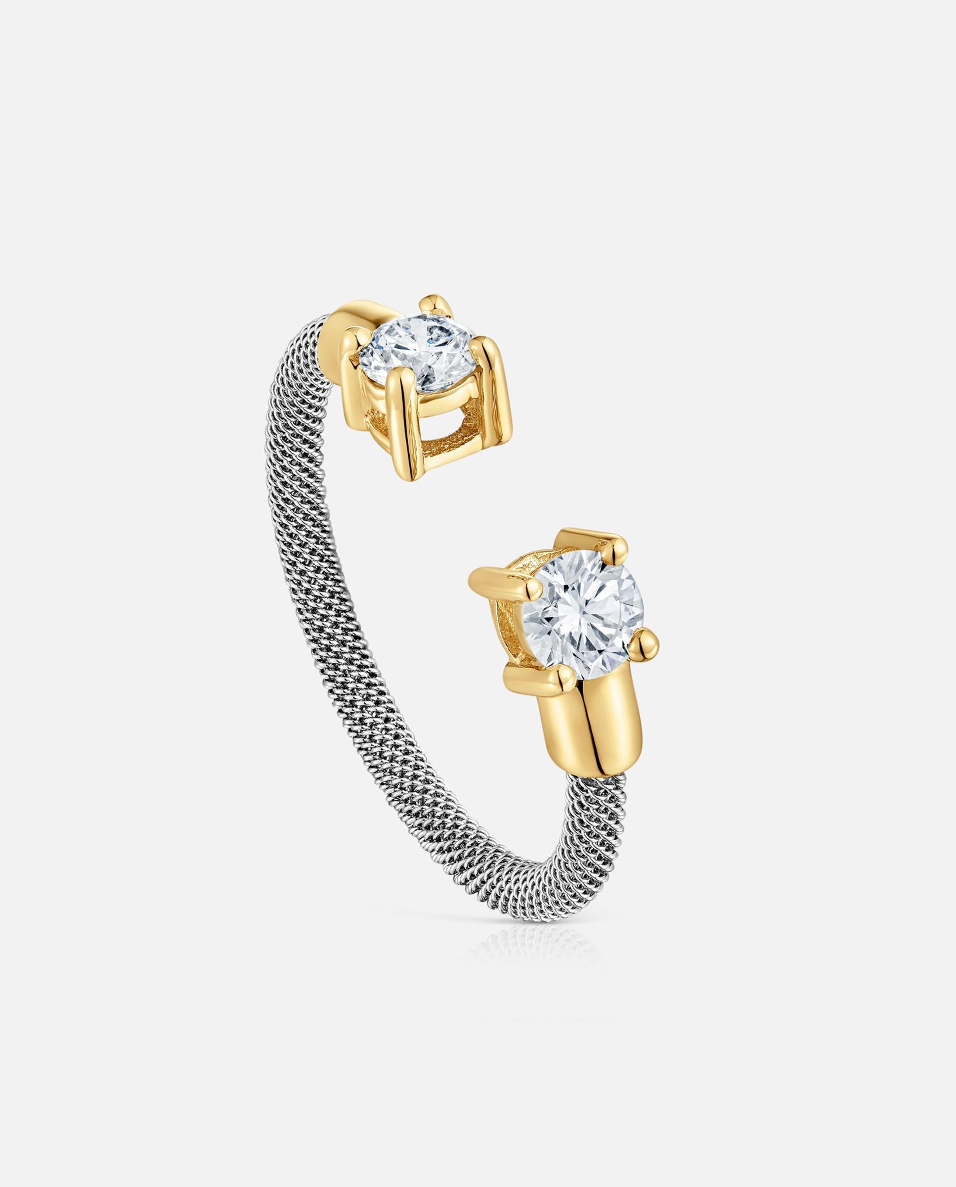 Anel Mesh Lgd Aberto de Aço, Ouro 14 Kt e Diamantes Criados em Laboratório Branco-1