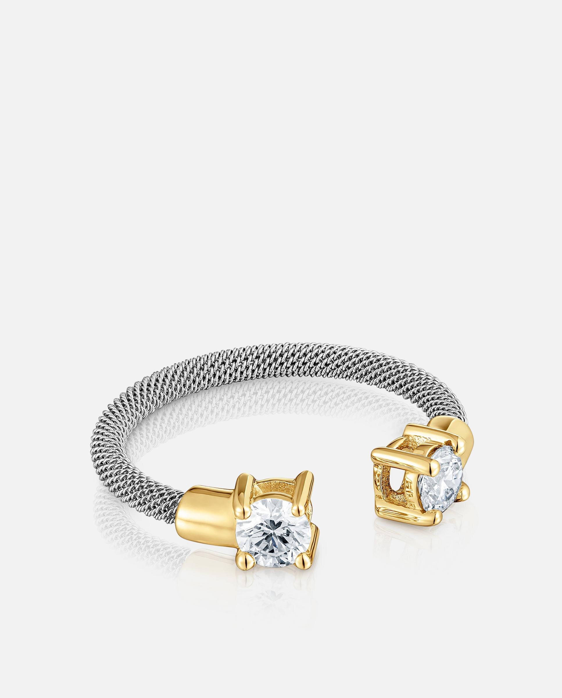 Anel Mesh Lgd Aberto de Aço, Ouro 14 Kt e Diamantes Criados em Laboratório Branco-2