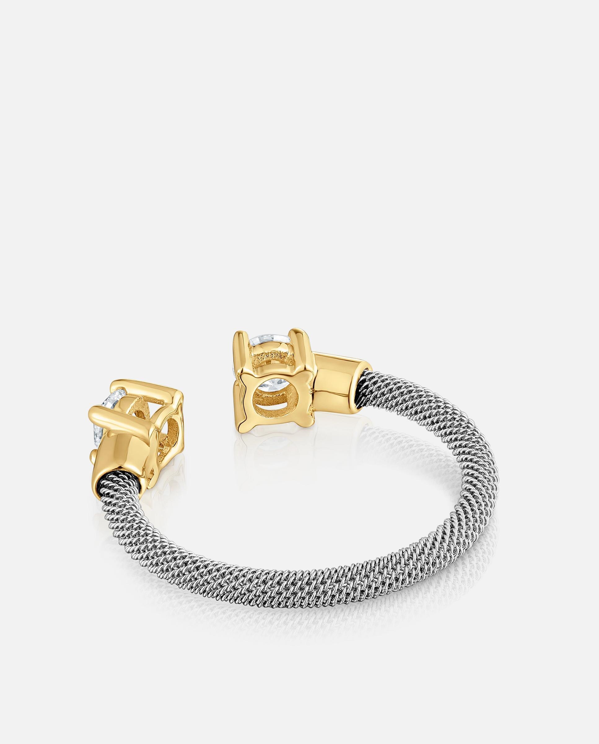 Anel Mesh Lgd Aberto de Aço, Ouro 14 Kt e Diamantes Criados em Laboratório Branco-3