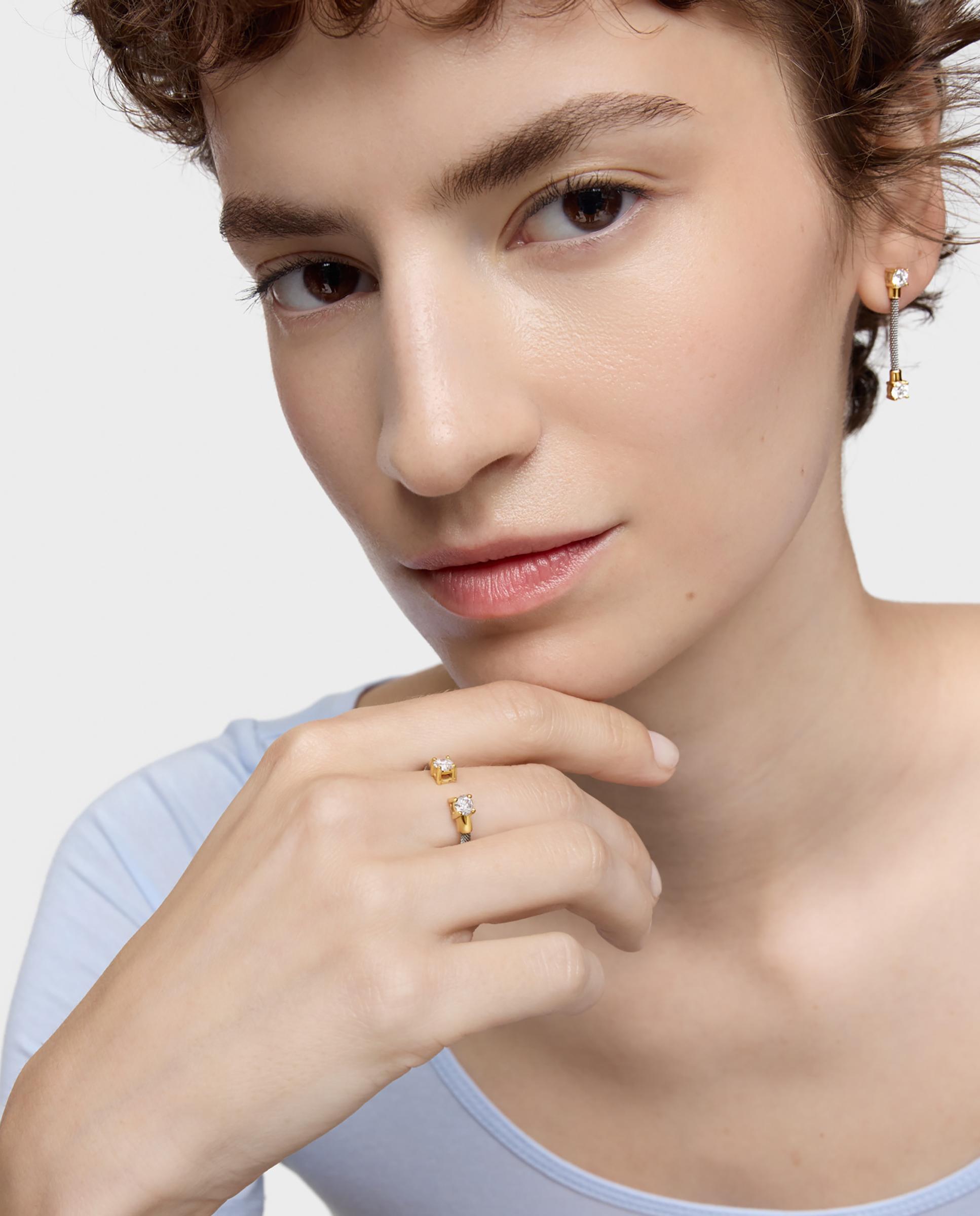 Anel Mesh Lgd Aberto de Aço, Ouro 14 Kt e Diamantes Criados em Laboratório Branco-4