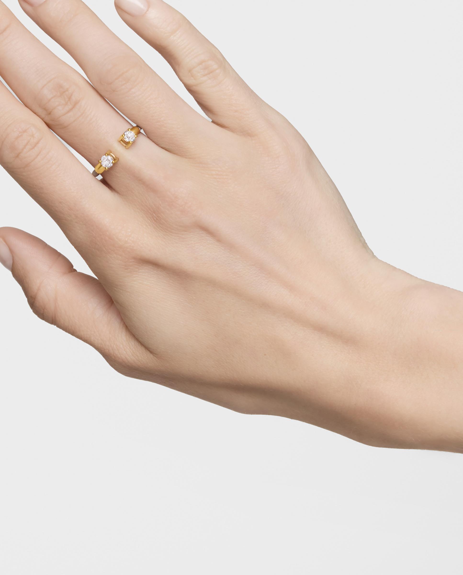 Anel Mesh Lgd Aberto de Aço, Ouro 14 Kt e Diamantes Criados em Laboratório Branco-6