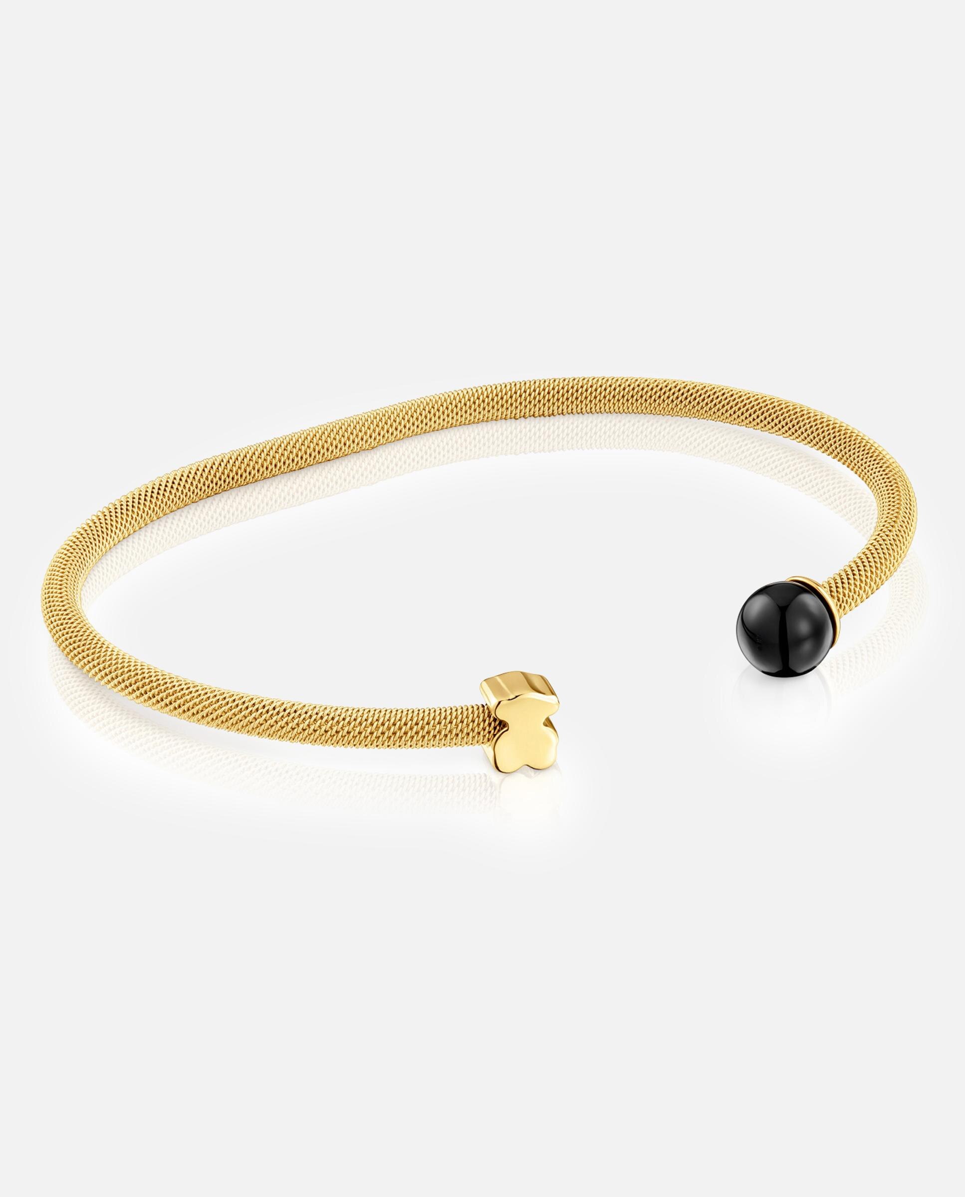 Pulseira Rígida Icon Mesh Esclava de Aço Dourado e Onix Dourado-3