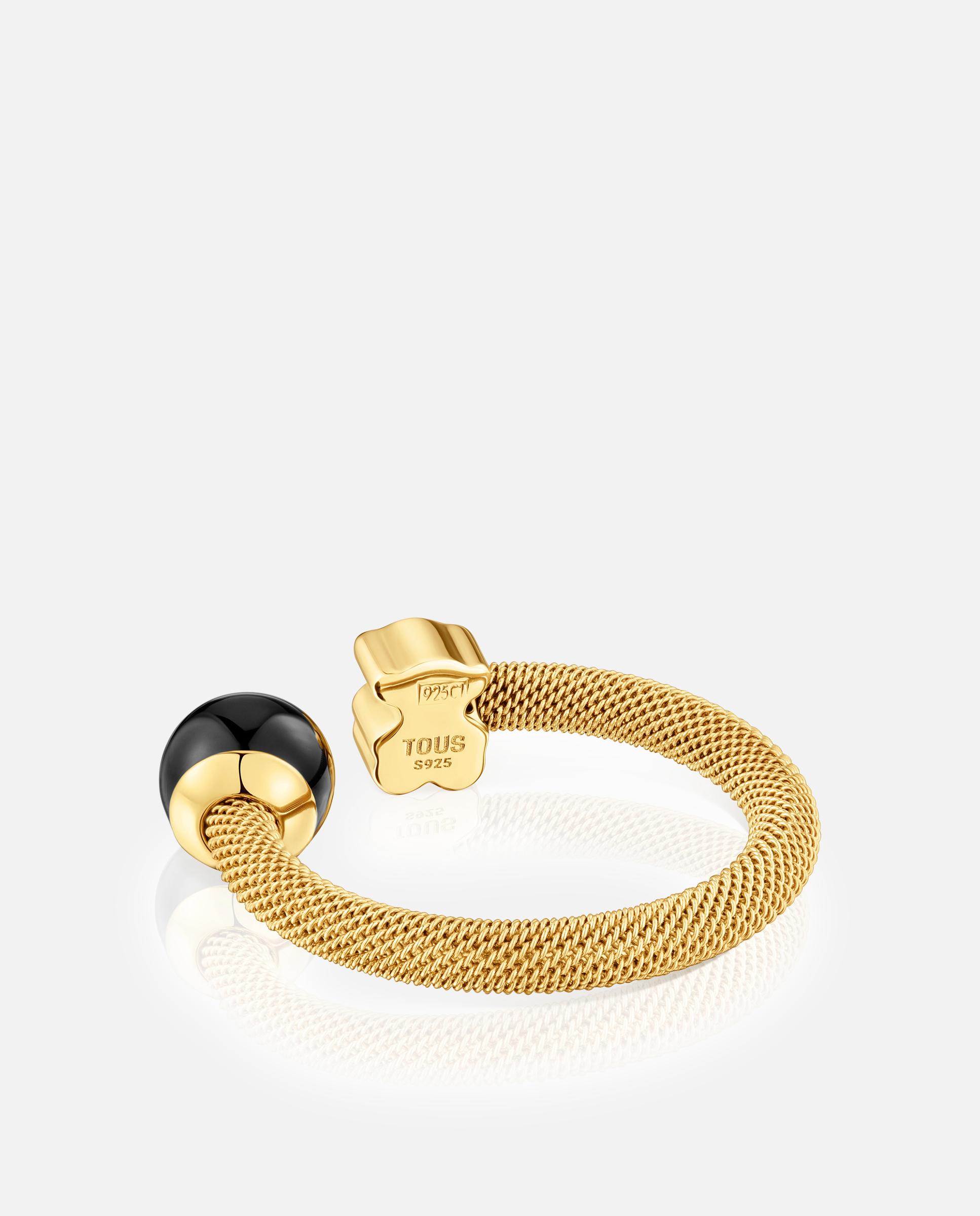 Anel Icon Mesh Aberto de Aço Dourado e Onix Preto-3