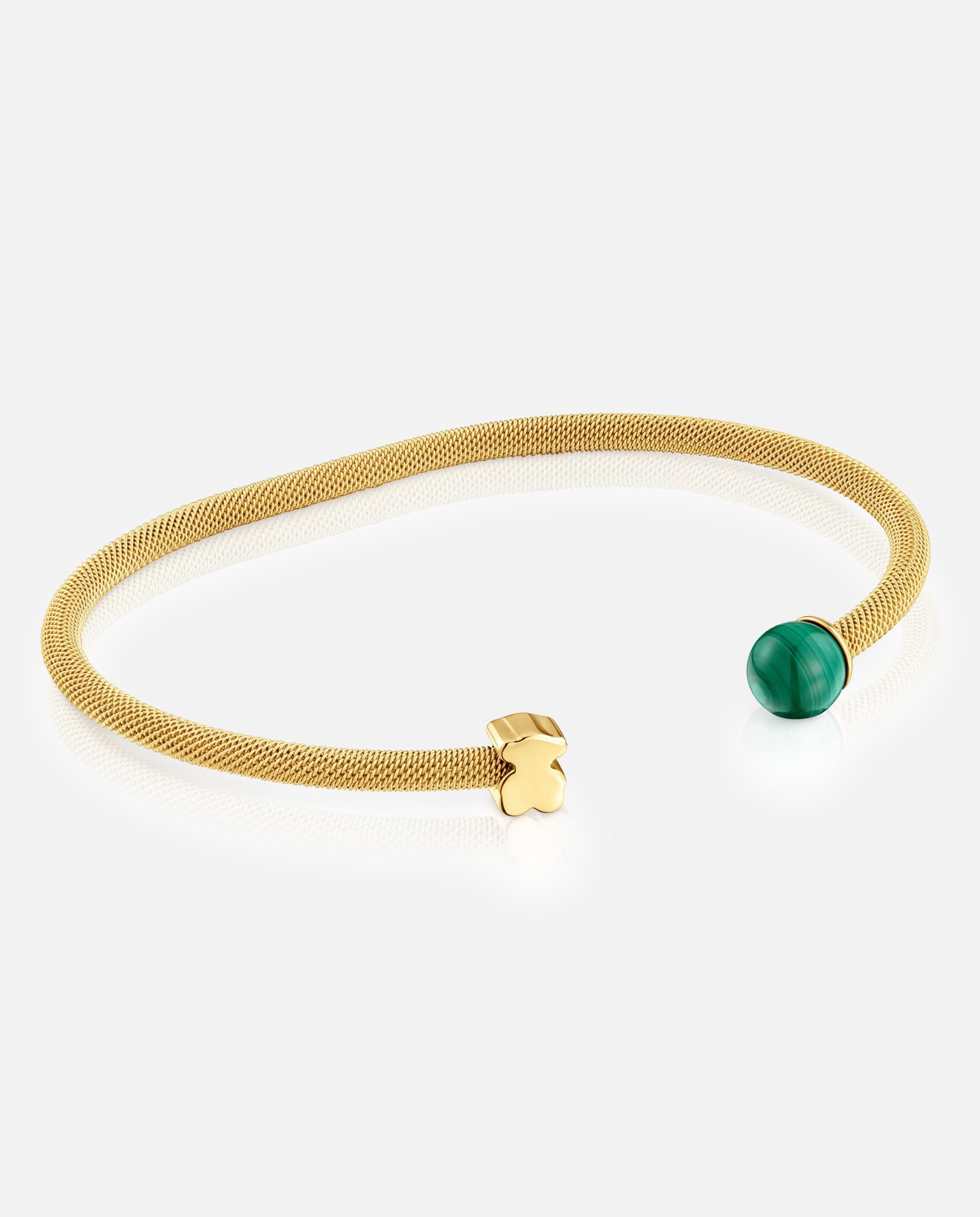 Pulseira Rígida Icon Mesh de Aço Dourado e Malaquita Verde-1
