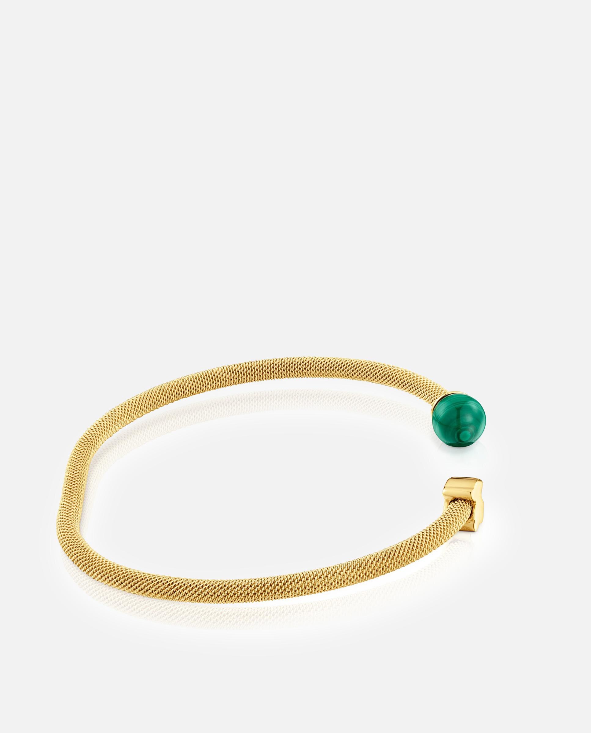 Pulseira Rígida Icon Mesh de Aço Dourado e Malaquita Verde-2