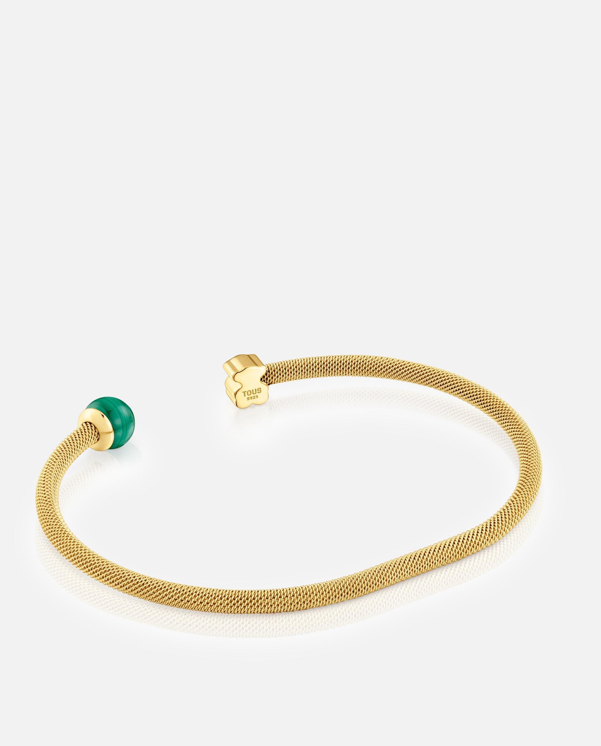 Pulseira Rígida Icon Mesh de Aço Dourado e Malaquita Verde-3