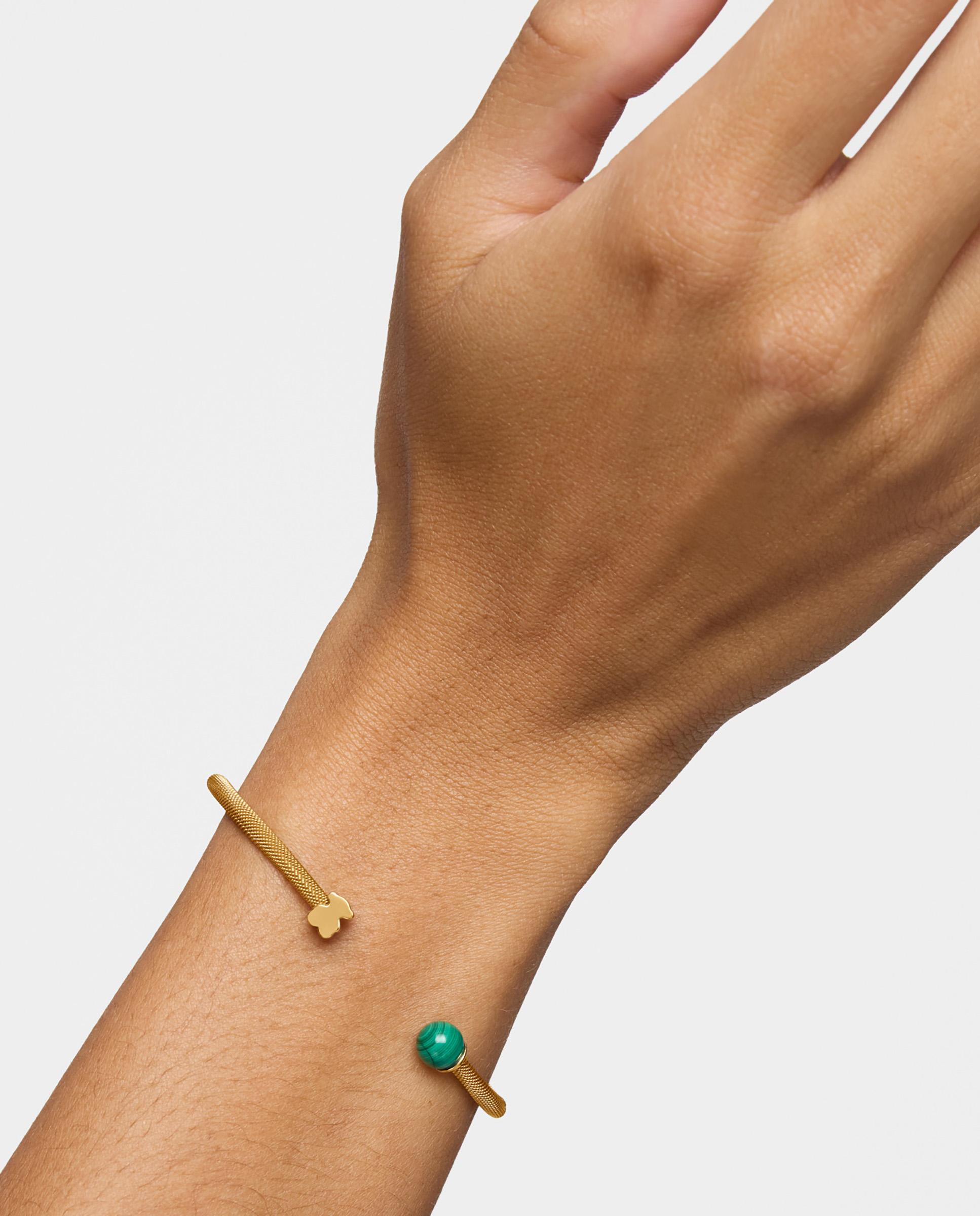 Pulseira Rígida Icon Mesh de Aço Dourado e Malaquita Verde-4