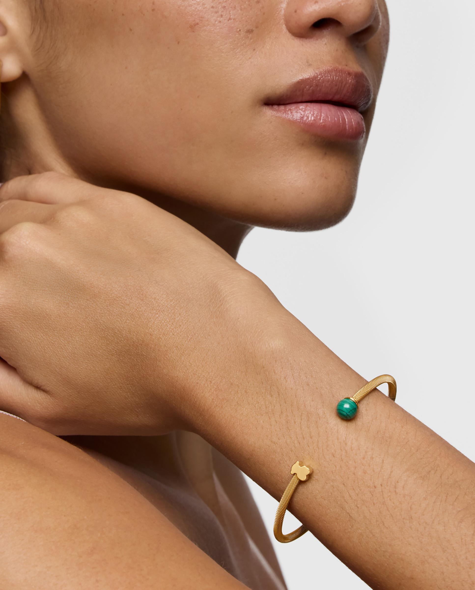 Pulseira Rígida Icon Mesh de Aço Dourado e Malaquita Verde-6