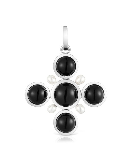 Imagem 0 de Pendente Eugenia X Cruz de Prata Ónix e Pérolas