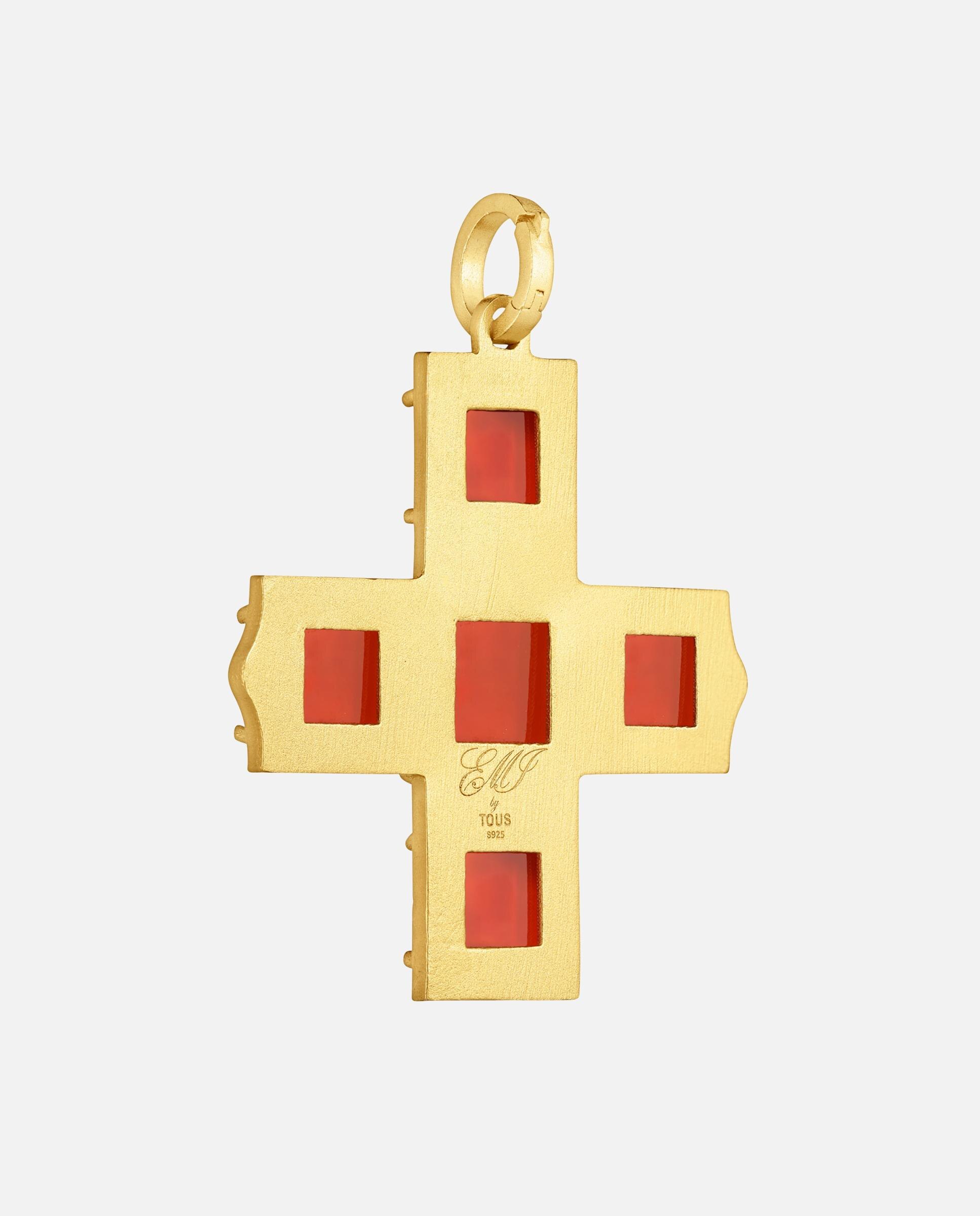 Pendente Tous Cruz Banhado a Ouro 18kt Sobre Prata e Cornalina Laranja-3