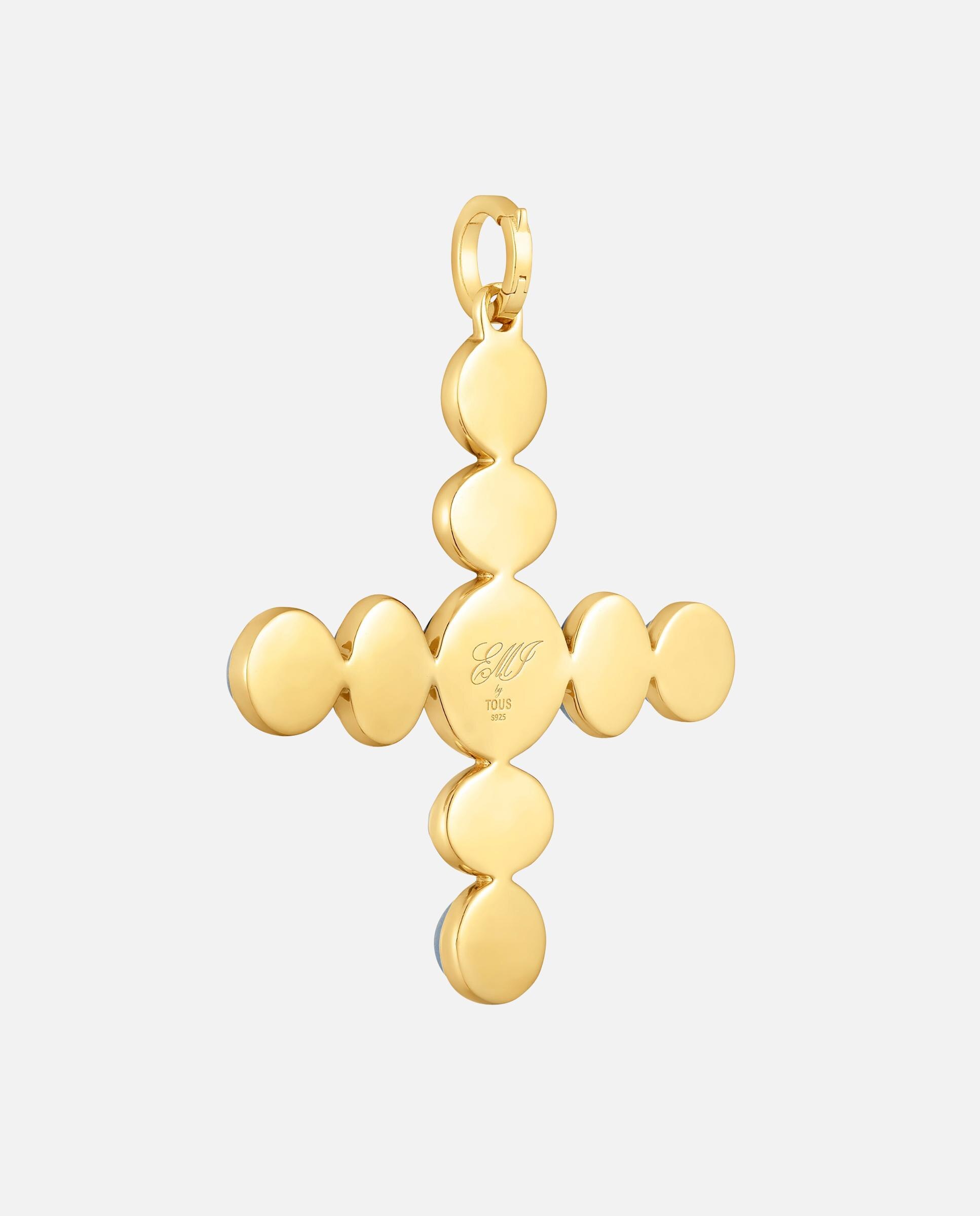 Pendente Tous Cruz Banhado a Ouro 18kt Sobre Prata e Gemas Multicolor-3