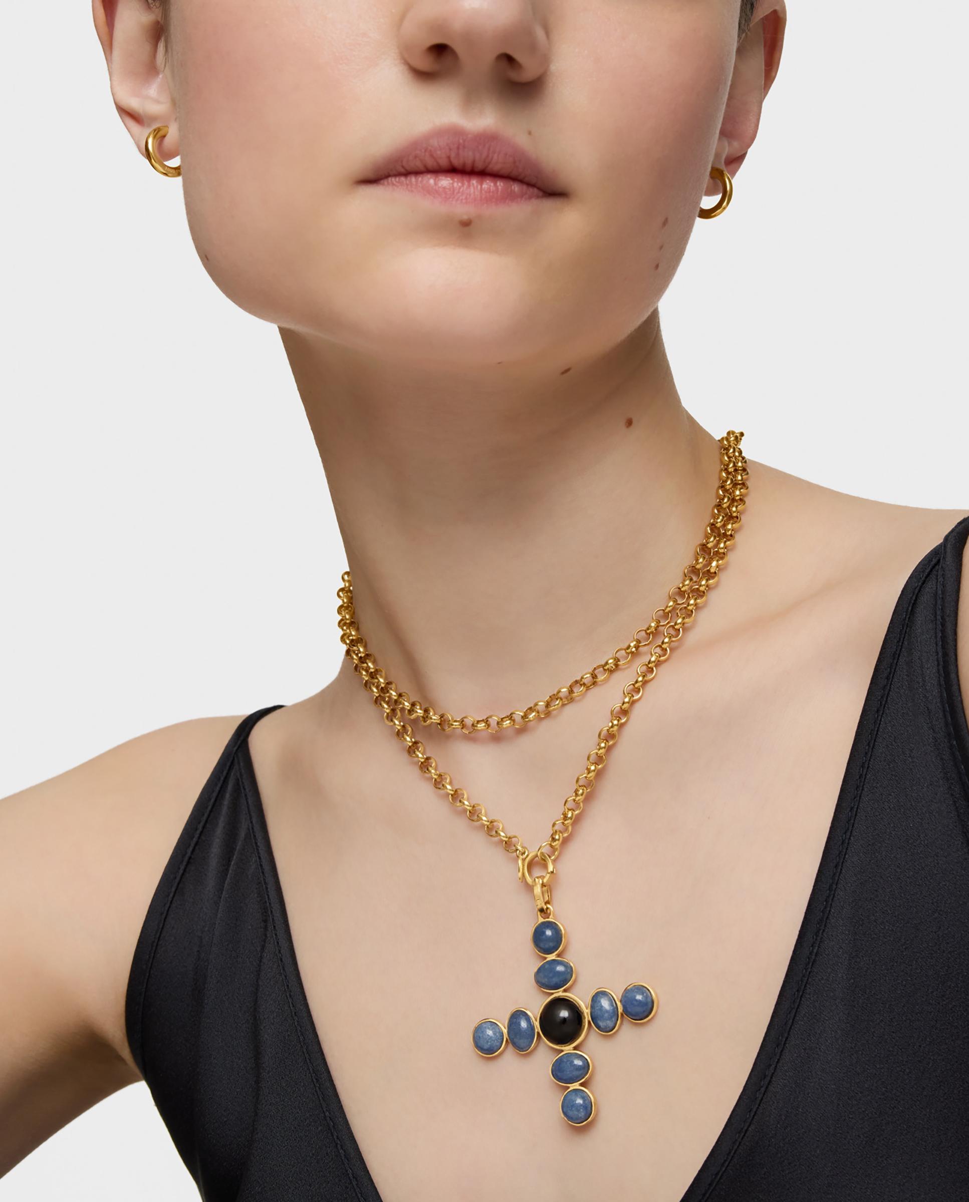 Pendente Tous Cruz Banhado a Ouro 18kt Sobre Prata e Gemas Multicolor-4