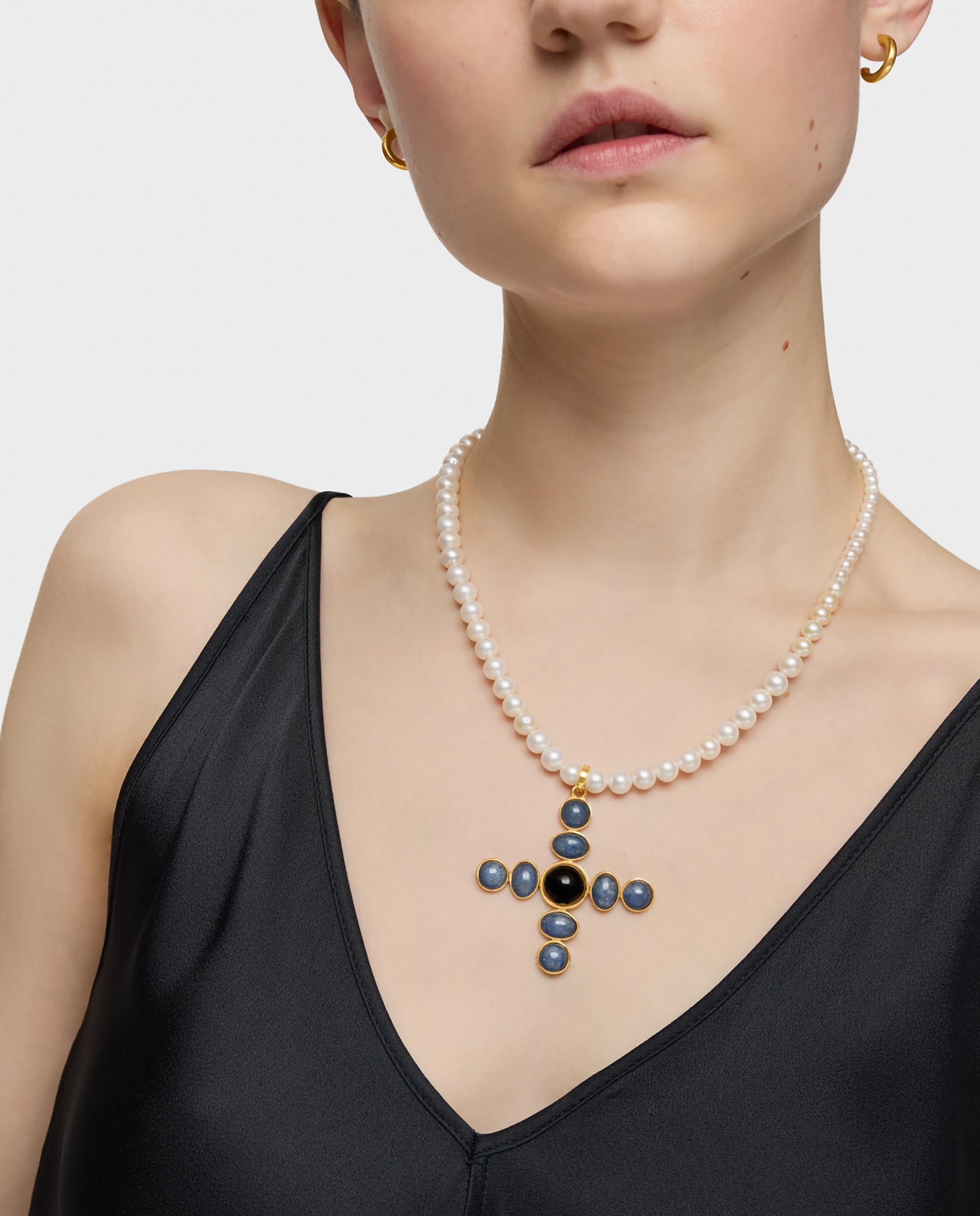 Pendente Tous Cruz Banhado a Ouro 18kt Sobre Prata e Gemas Multicolor-5